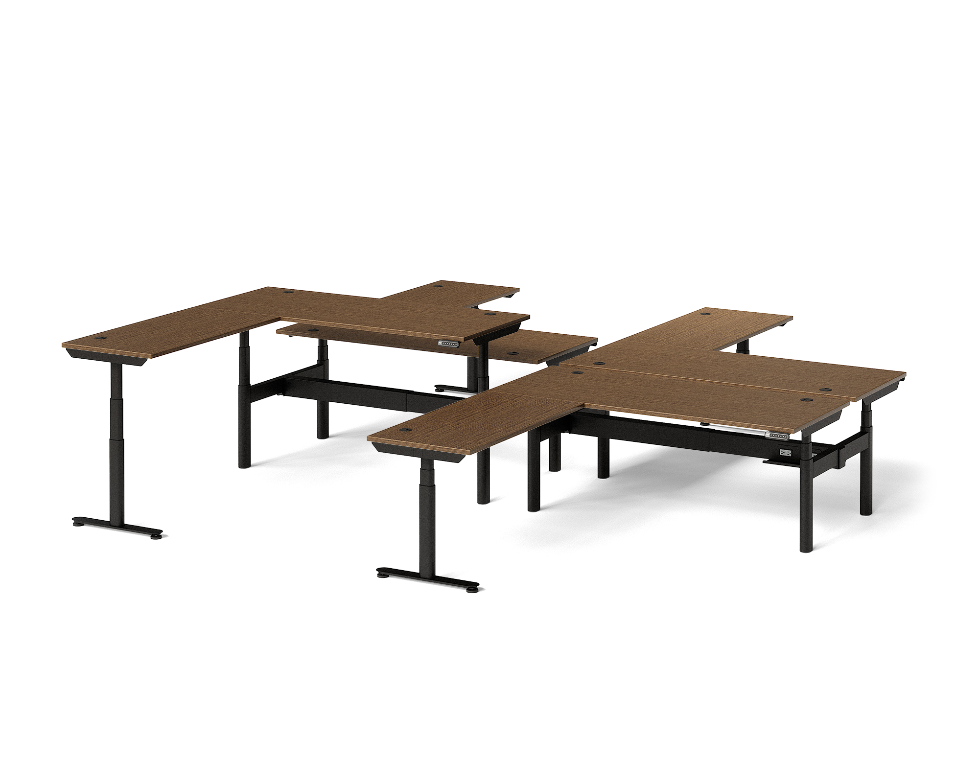 Sol L-Shaped Adjustable-Height Desks for 4