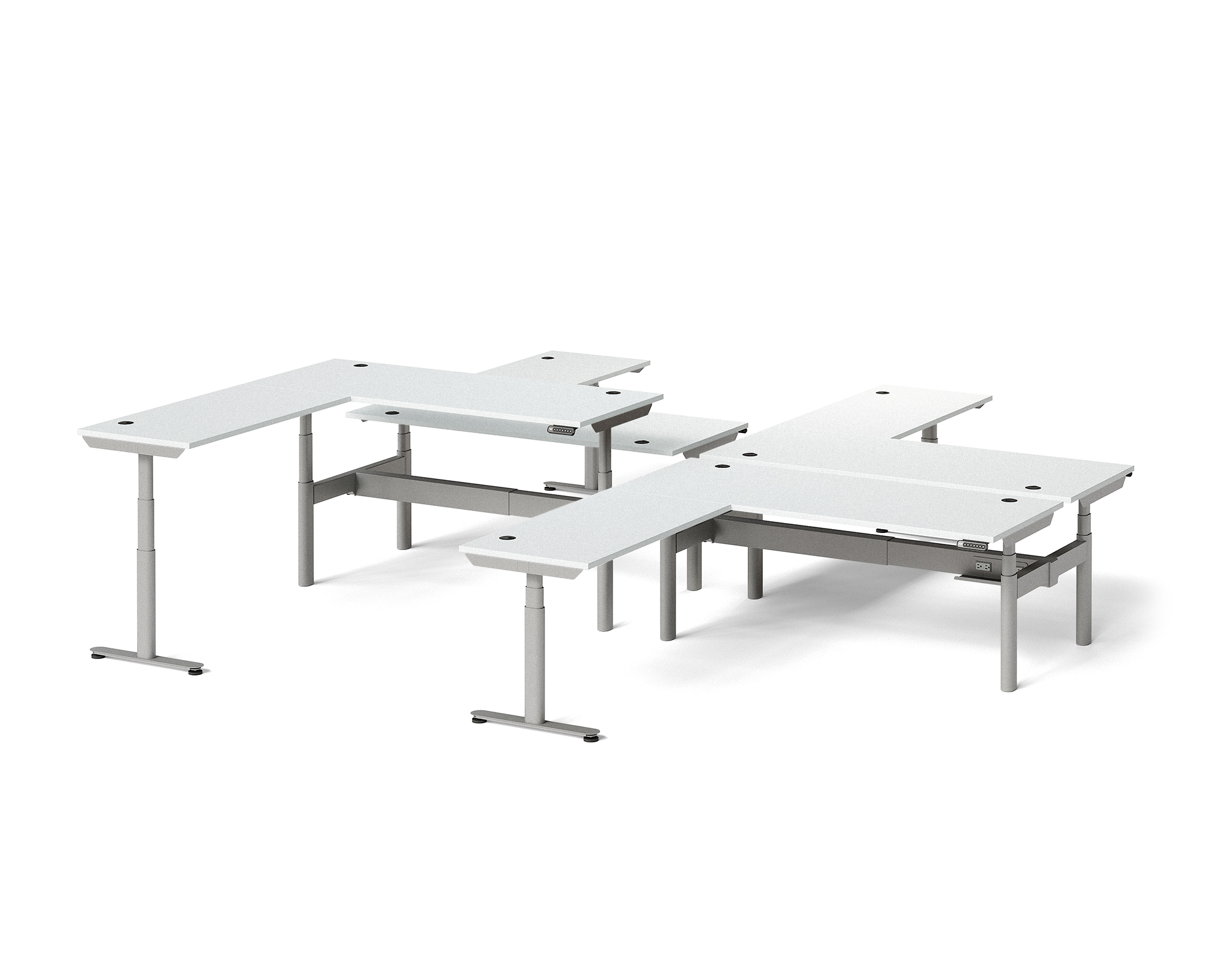Sol L-Shaped Adjustable-Height Desks for 4