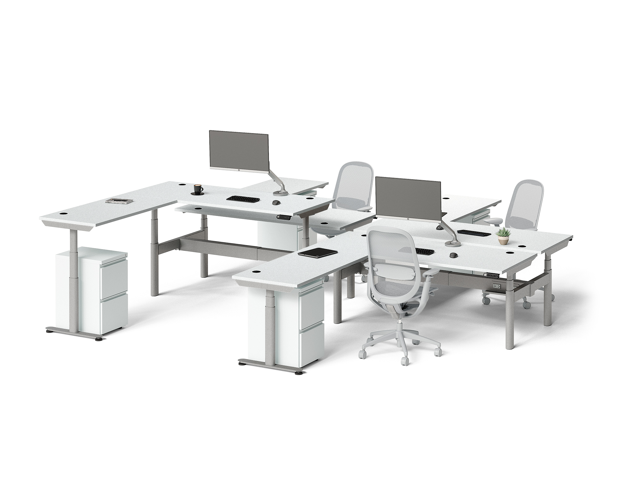 Sol L-Shaped Adjustable-Height Desks for 4