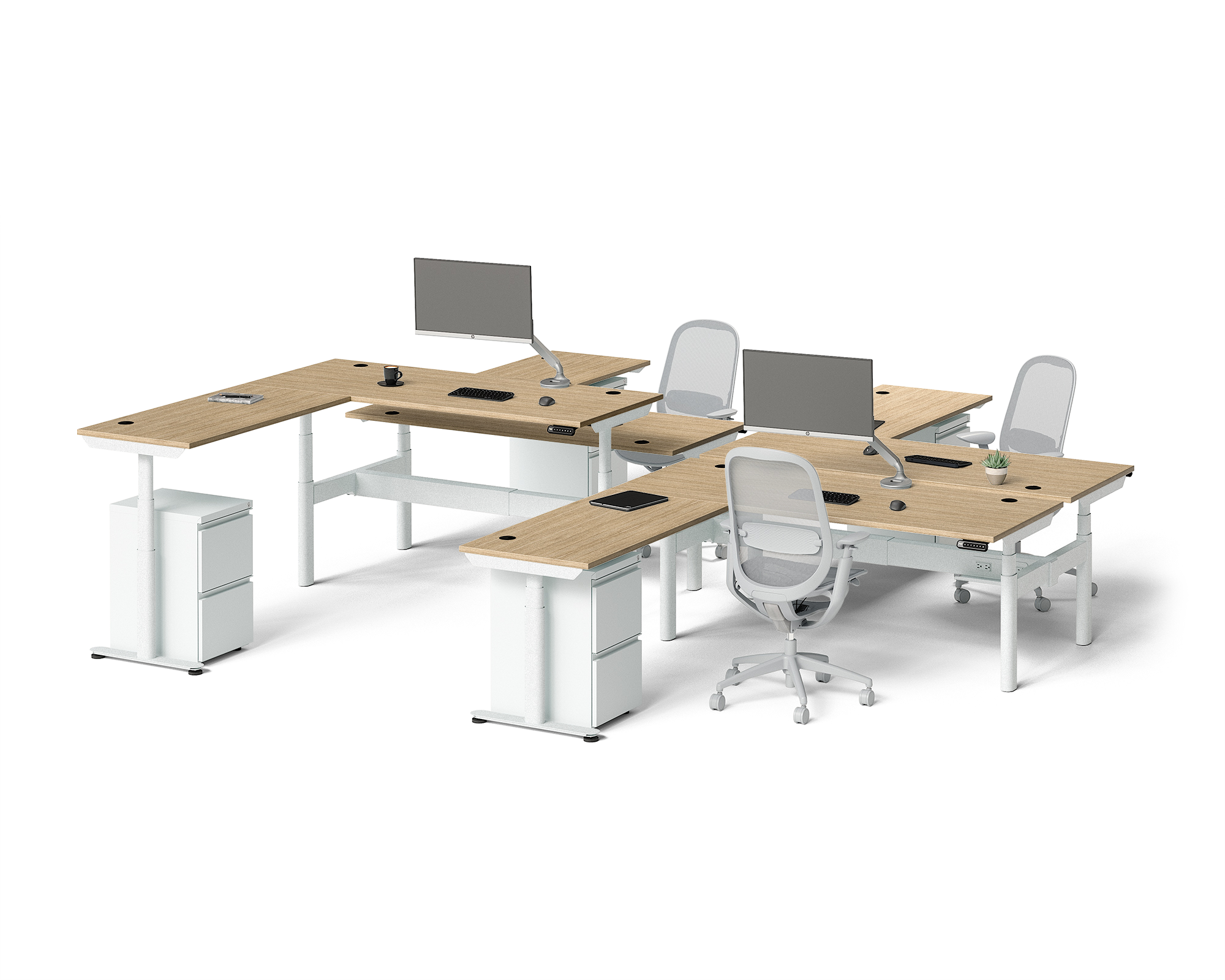 Sol L-Shaped Adjustable-Height Desks for 4