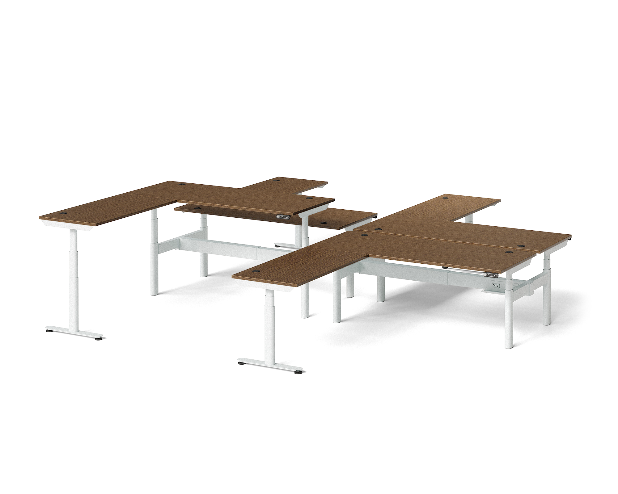 Sol L-Shaped Adjustable-Height Desks for 4