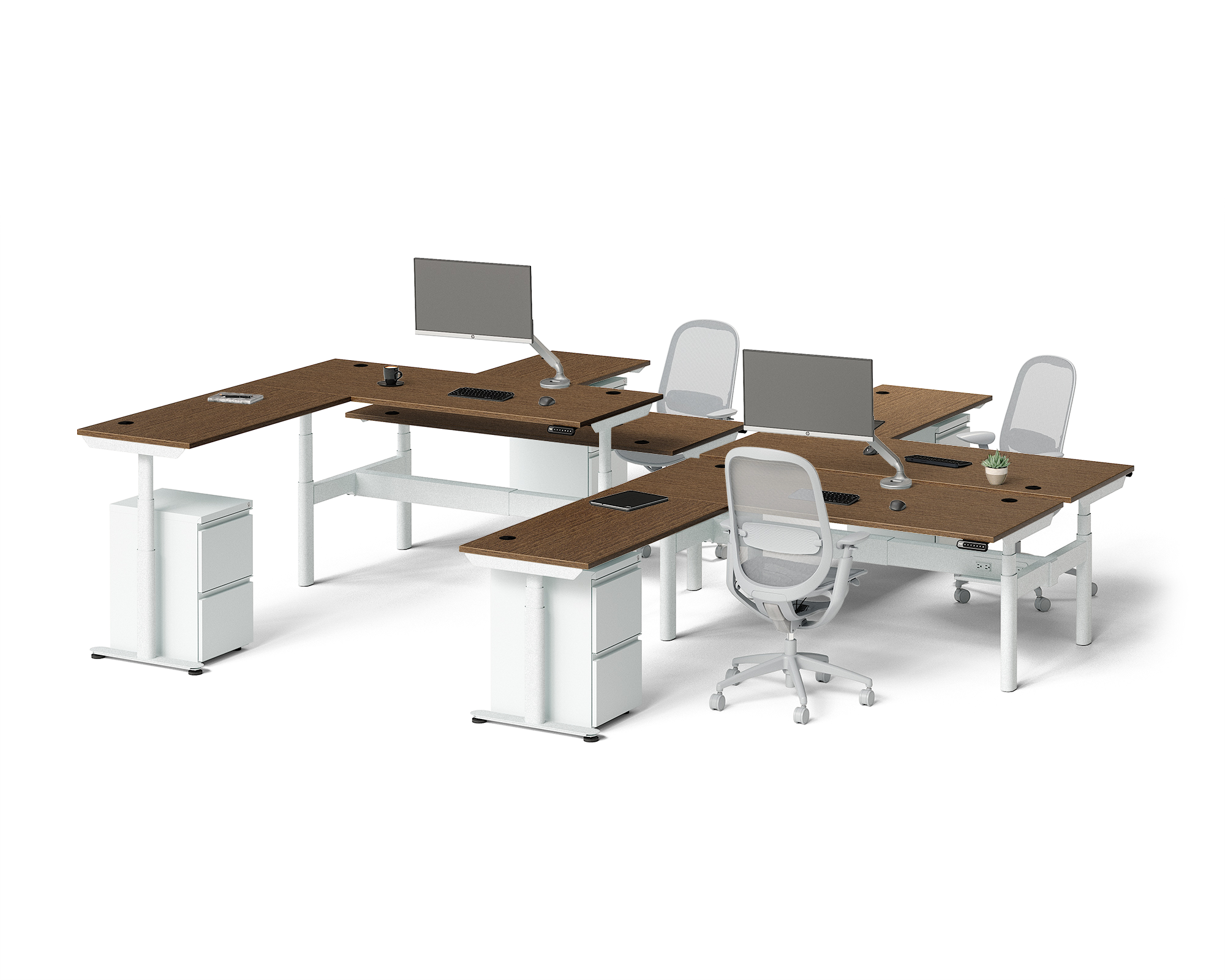 Sol L-Shaped Adjustable-Height Desks for 4