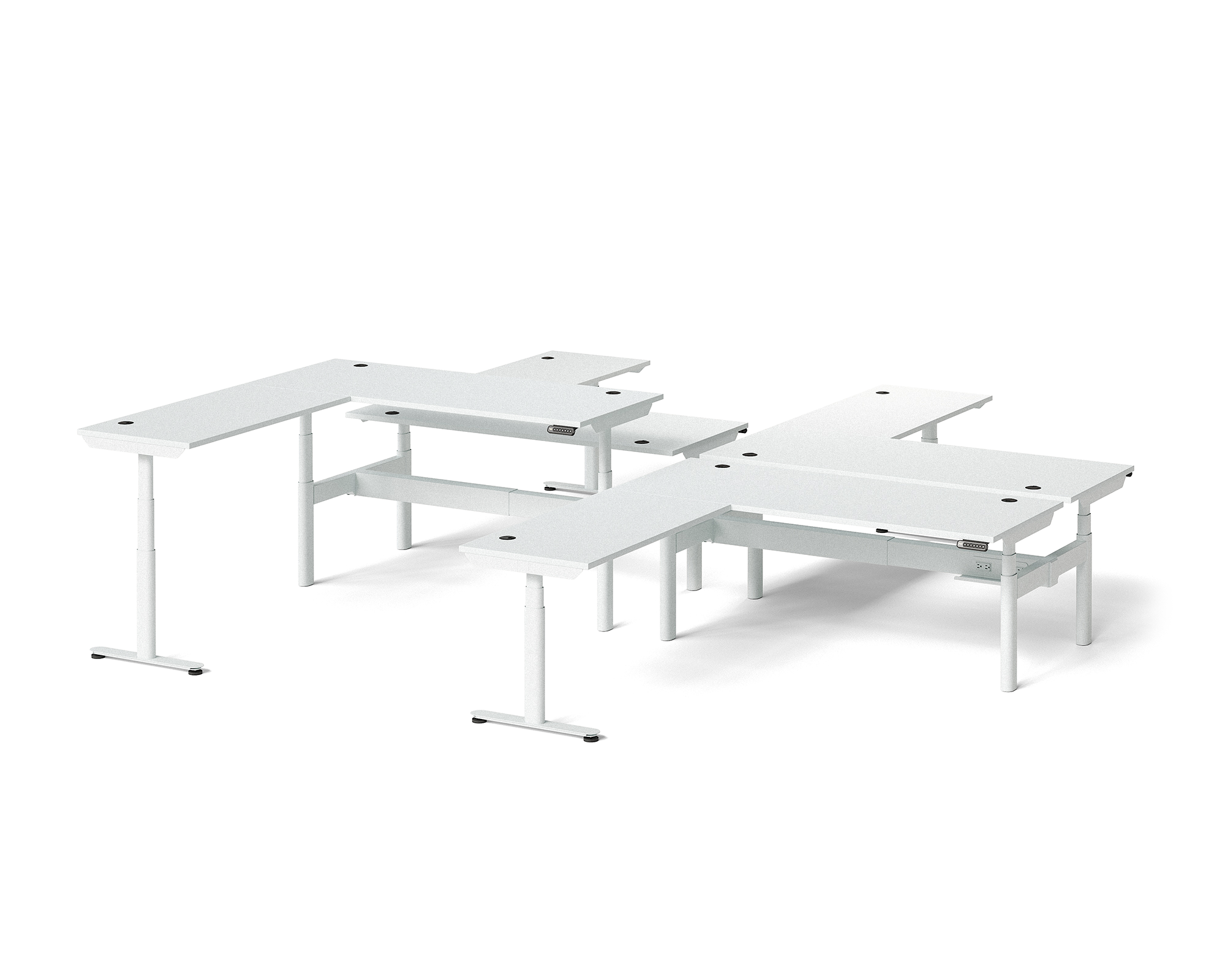 Sol L-Shaped Adjustable-Height Desks for 4