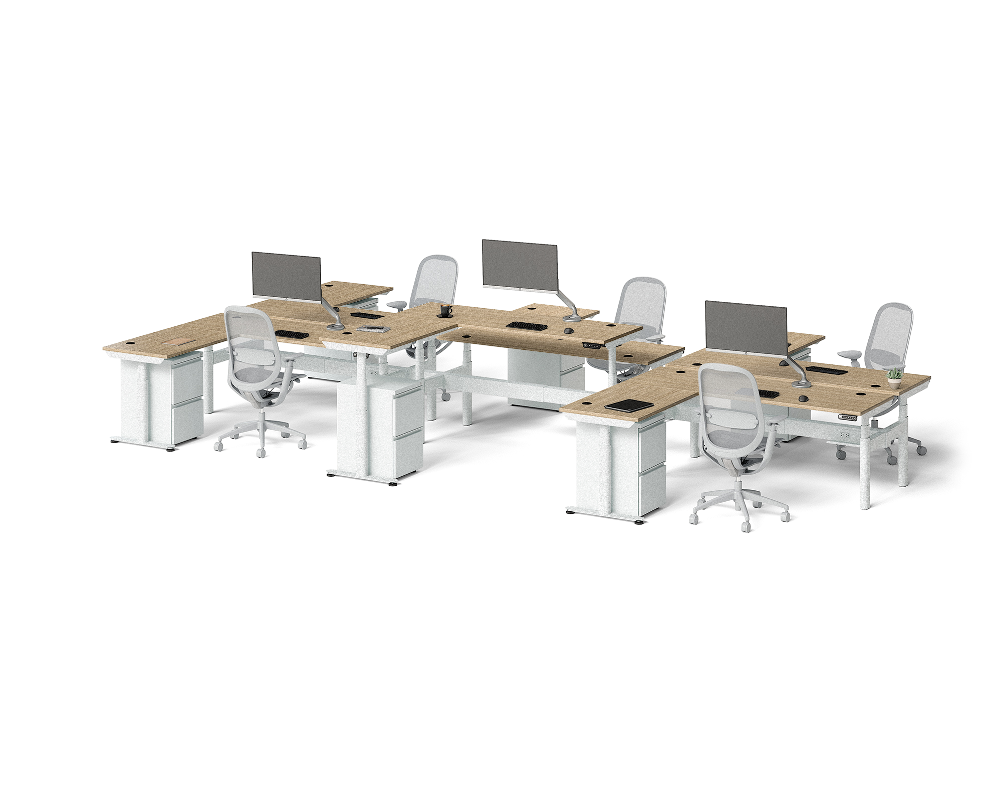 Sol L-Shaped Adjustable-Height Desks for 6