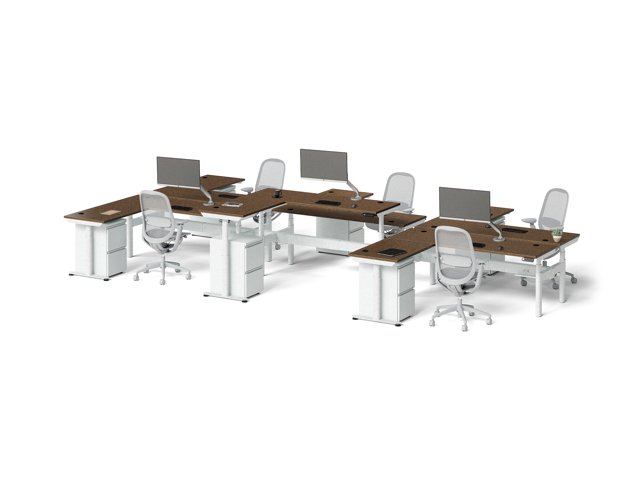 Sol L-Shaped Adjustable-Height Desks for 6
