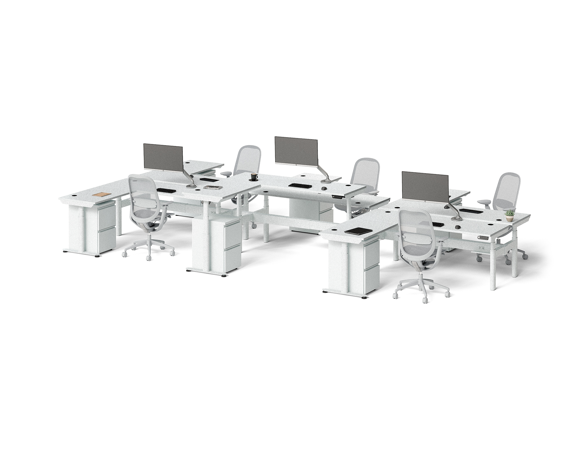 Sol L-Shaped Adjustable-Height Desks for 6