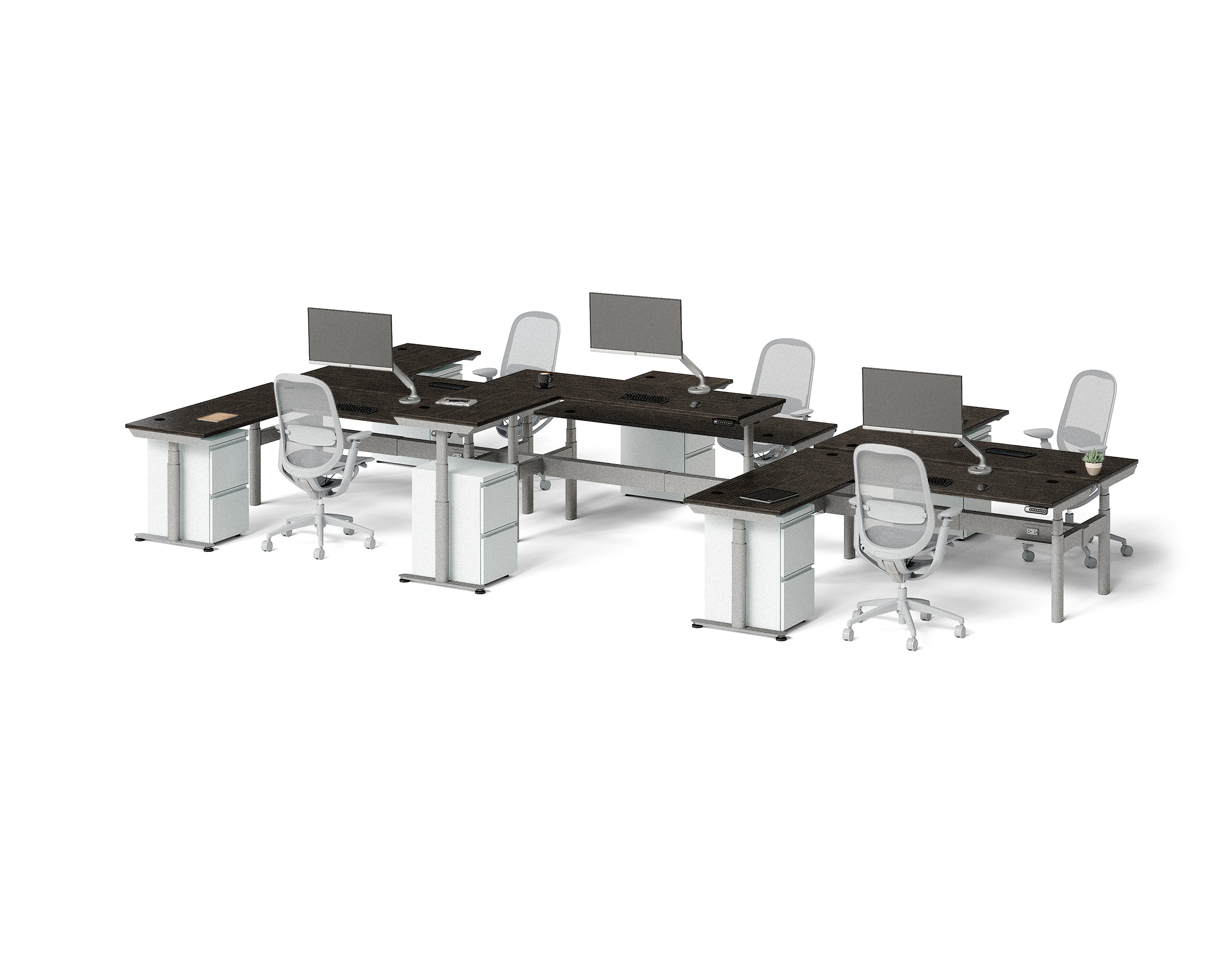 Sol L-Shaped Adjustable-Height Desks for 6