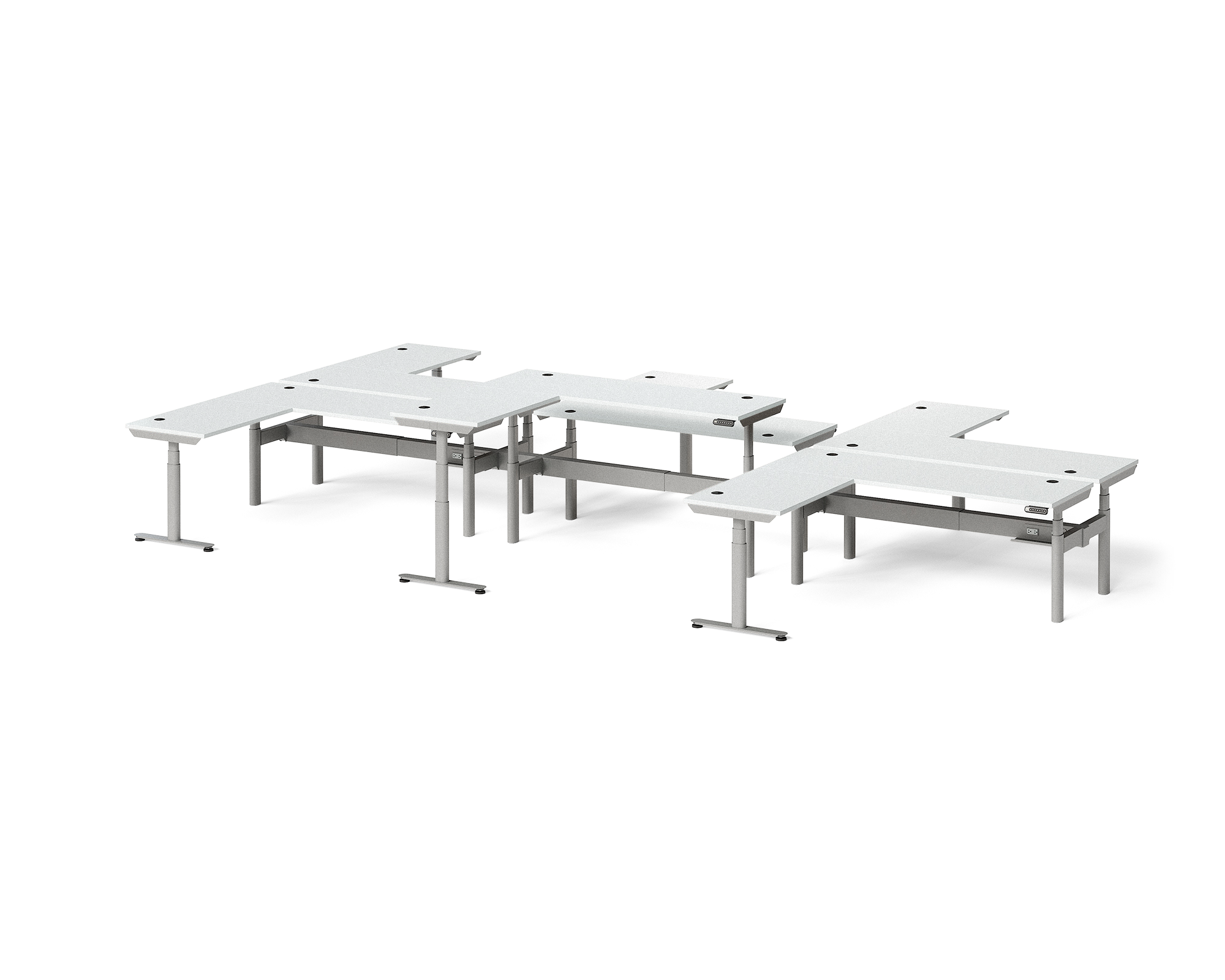 Sol L-Shaped Adjustable-Height Desks for 6