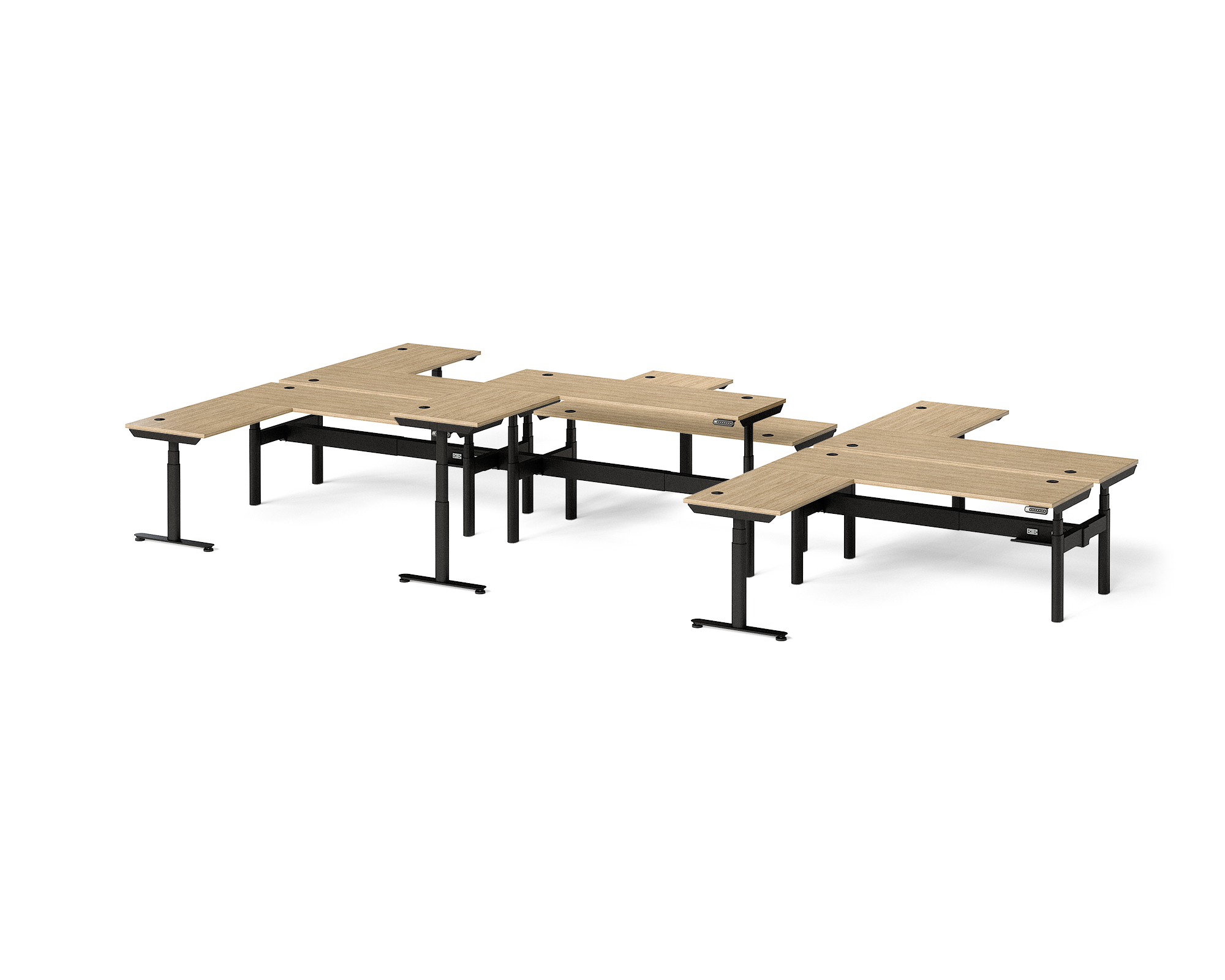 Sol L-Shaped Adjustable-Height Desks for 6