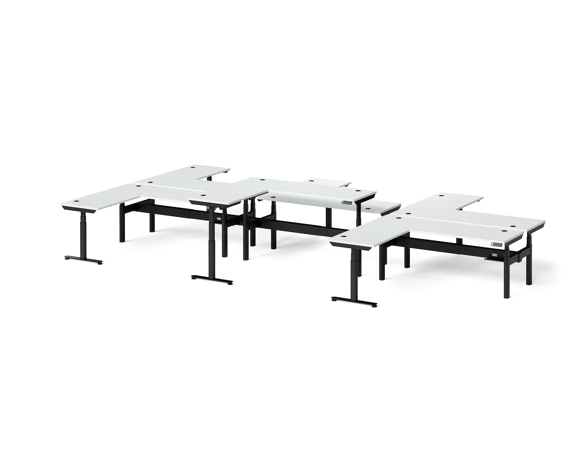 Sol L-Shaped Adjustable-Height Desks for 6