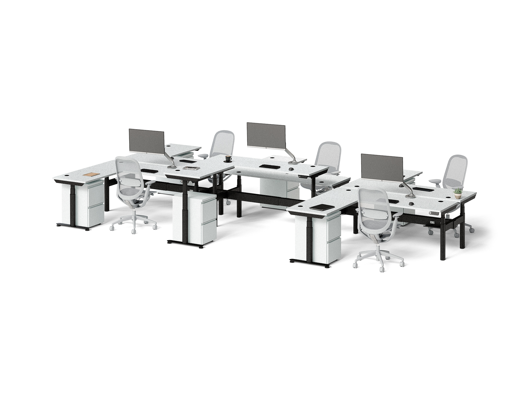 Sol L-Shaped Adjustable-Height Desks for 6