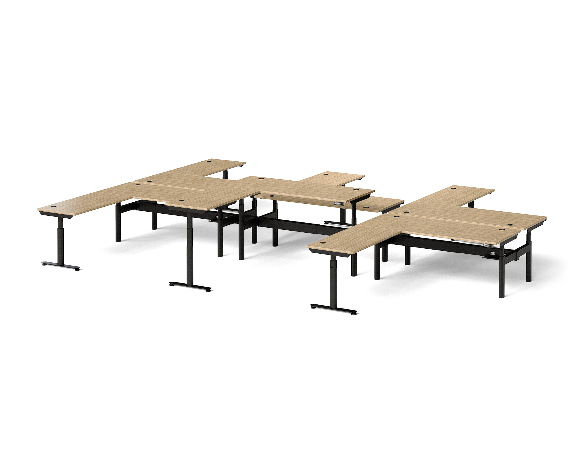 Sol L-Shaped Adjustable-Height Desks for 6