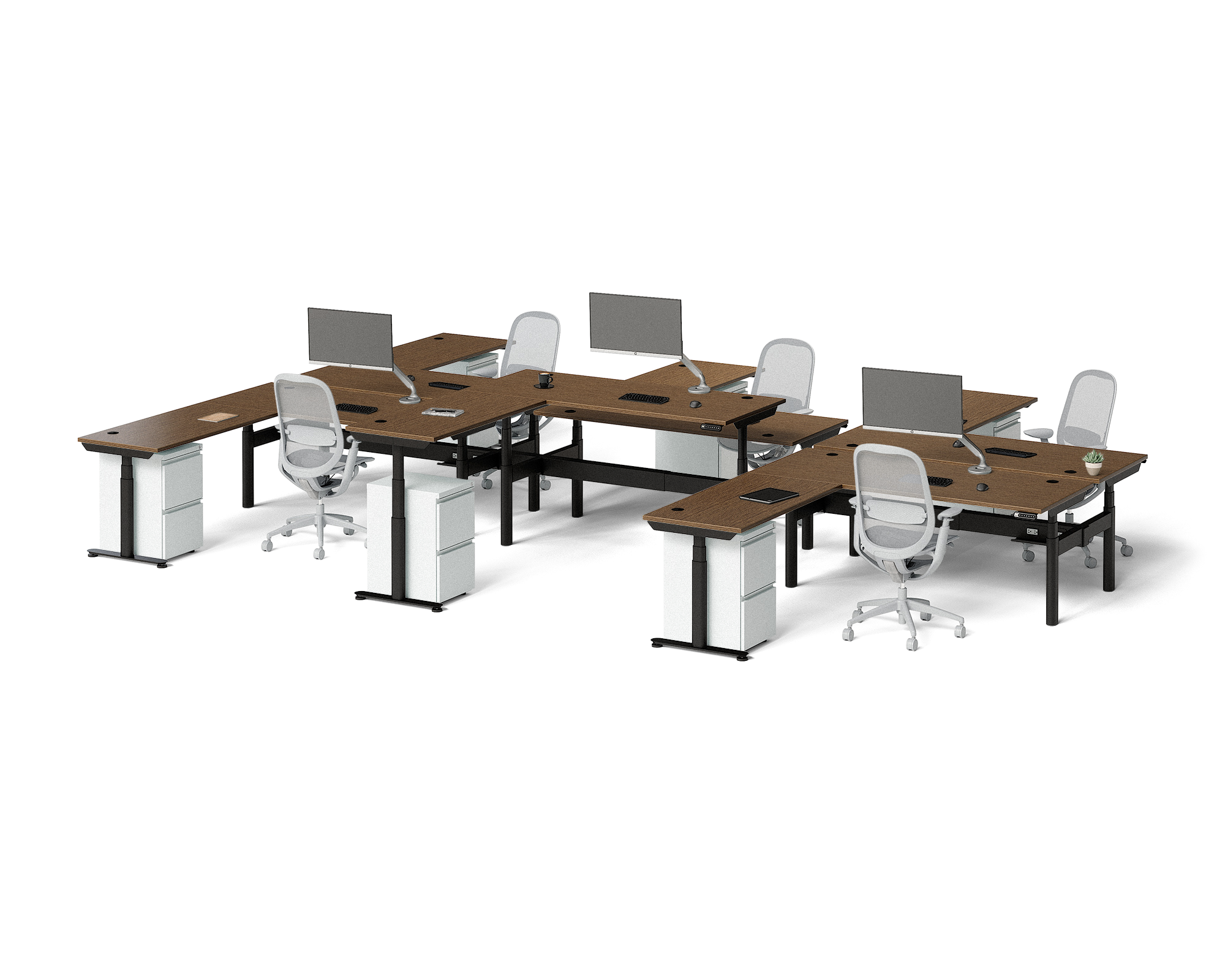 Sol L-Shaped Adjustable-Height Desks for 6