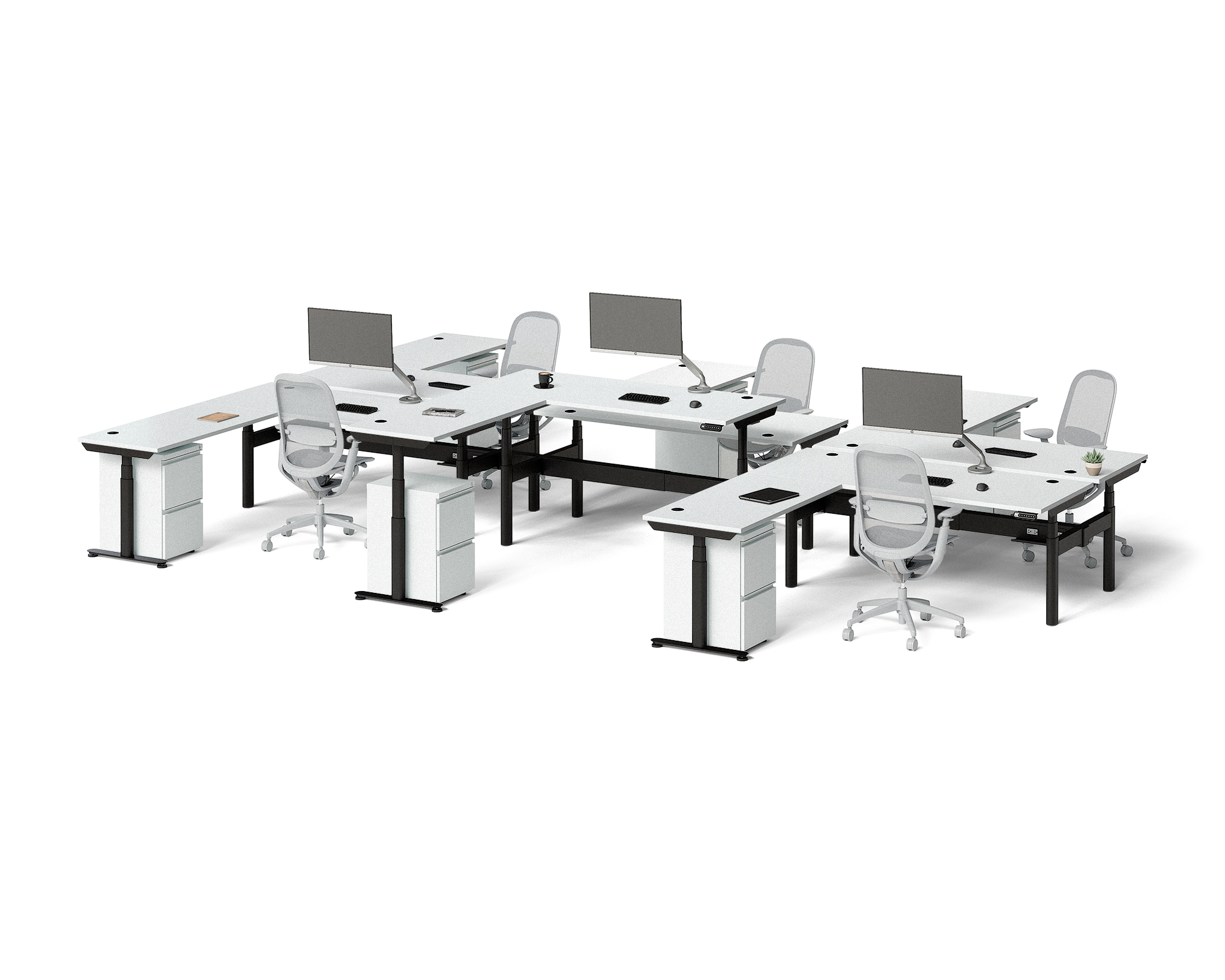 Sol L-Shaped Adjustable-Height Desks for 6