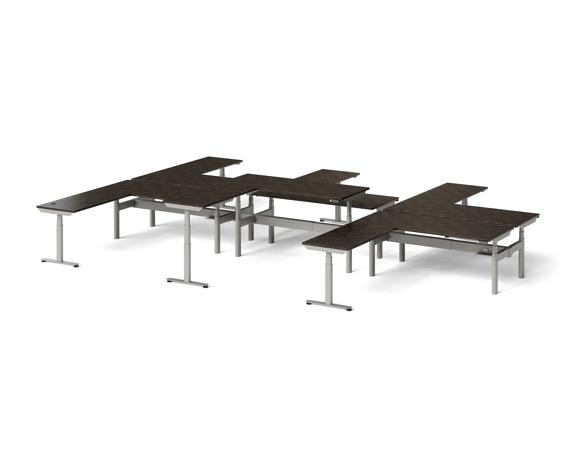 Sol L-Shaped Adjustable-Height Desks for 6
