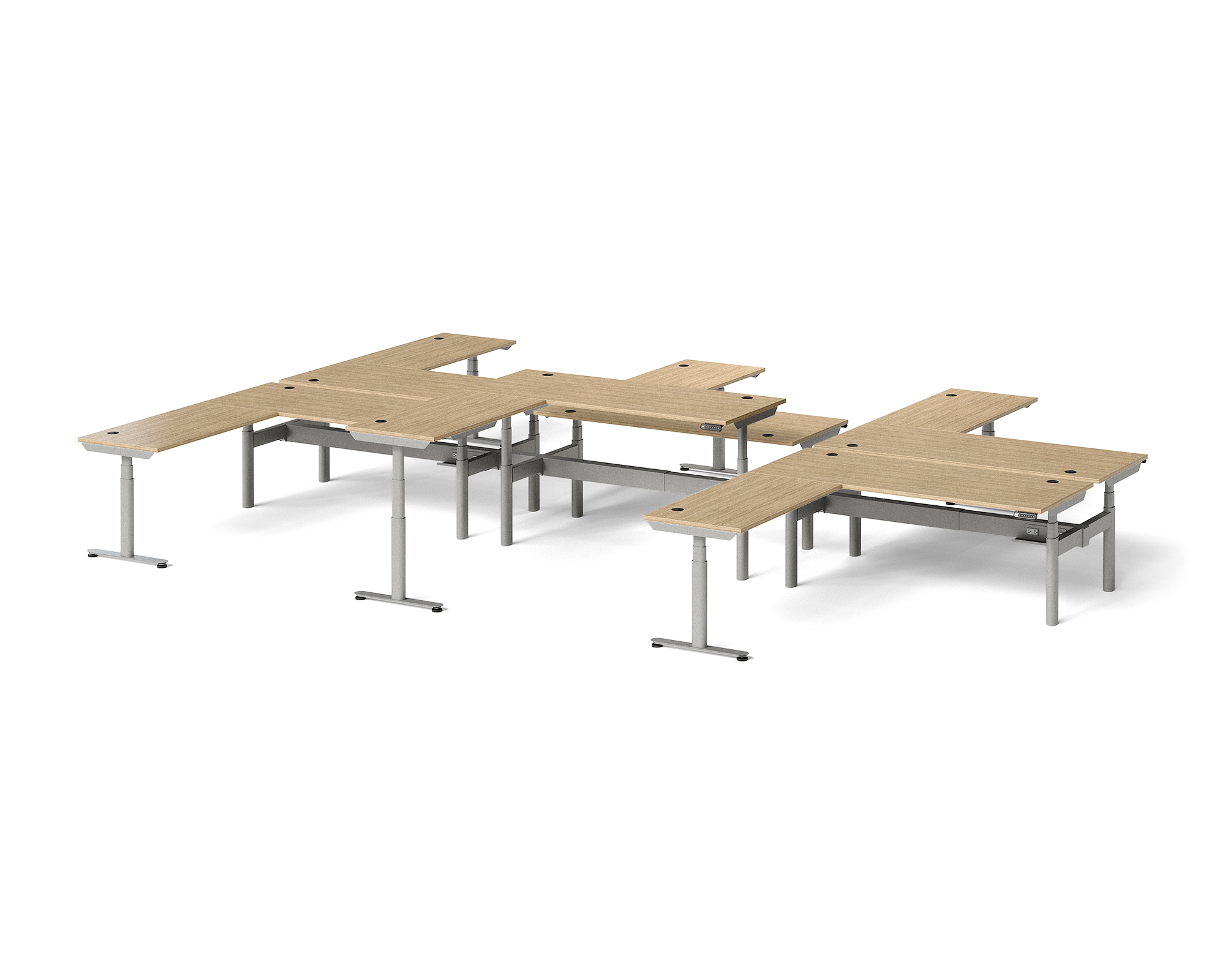 Sol L-Shaped Adjustable-Height Desks for 6