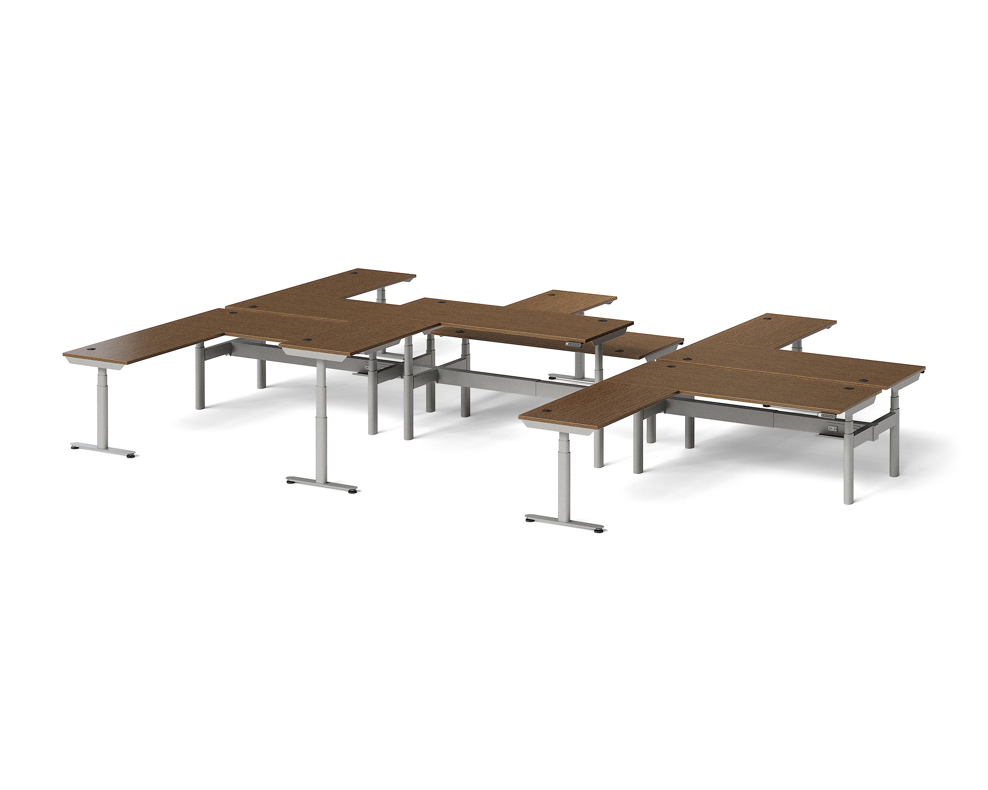 Sol L-Shaped Adjustable-Height Desks for 6