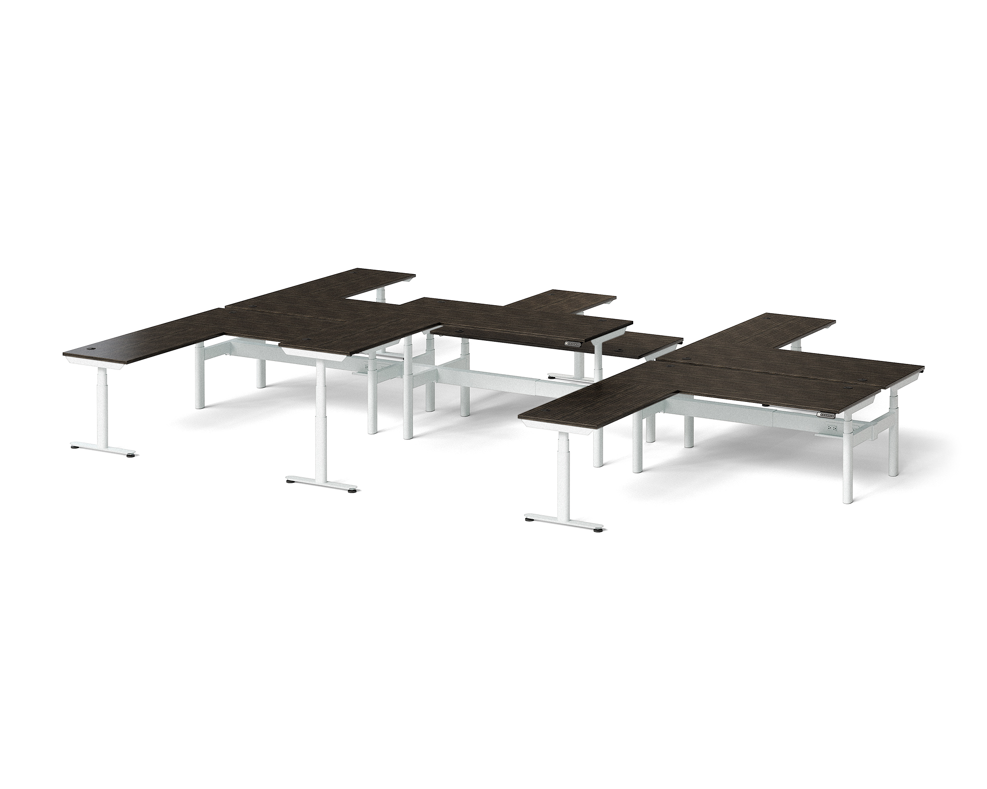 Sol L-Shaped Adjustable-Height Desks for 6