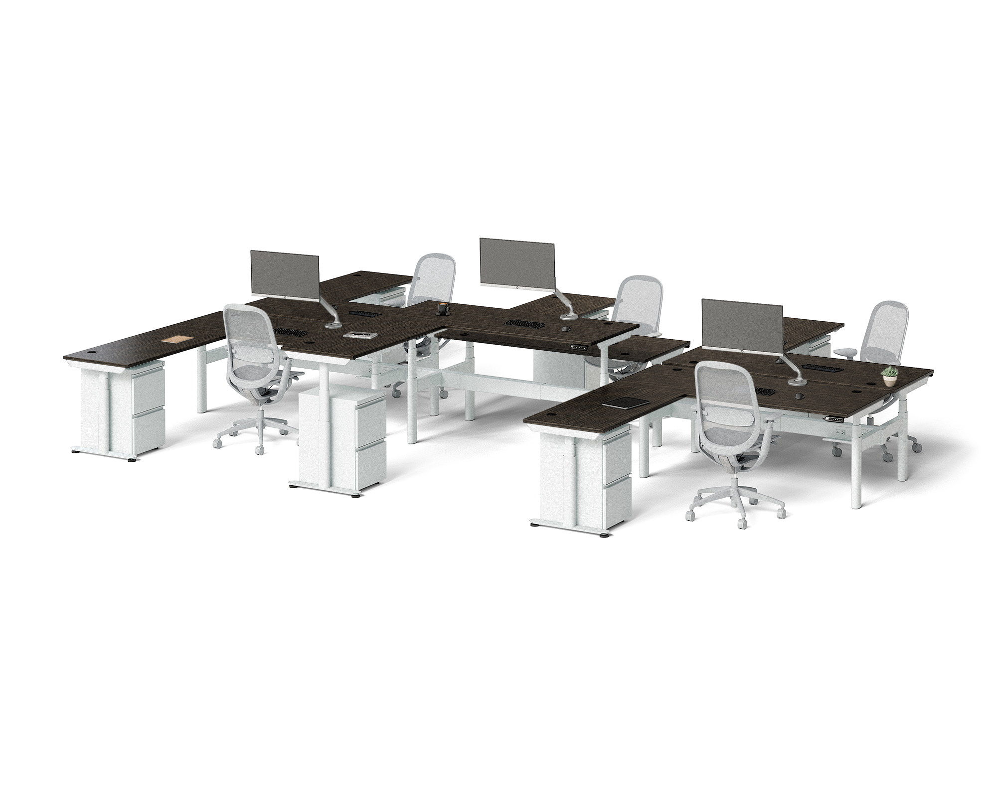 Sol L-Shaped Adjustable-Height Desks for 6