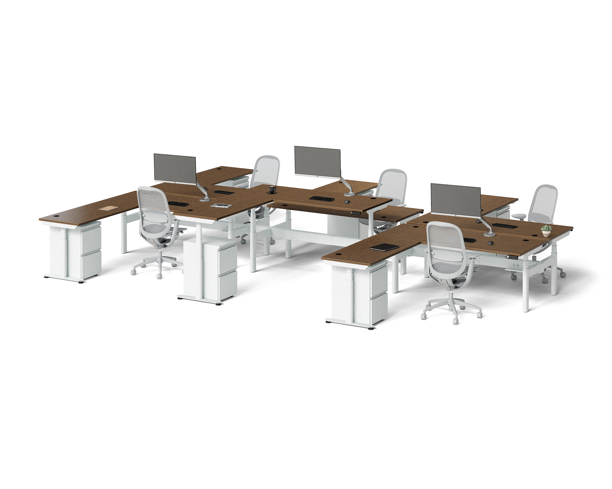 Sol L-Shaped Adjustable-Height Desks for 6