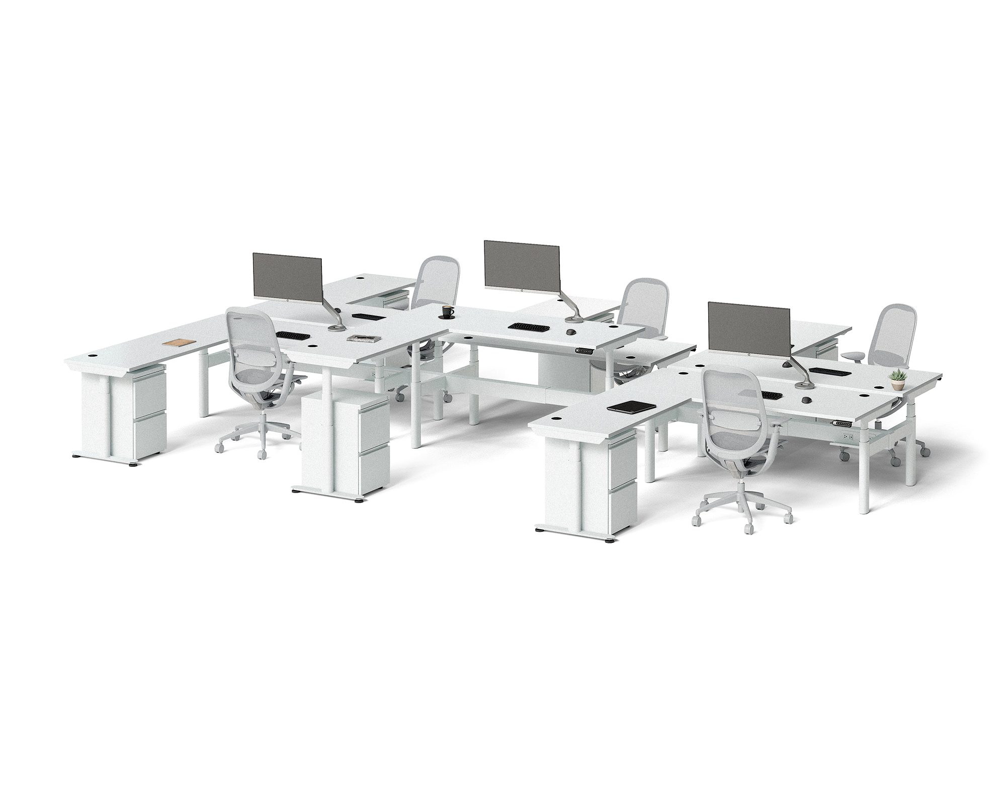 Sol L-Shaped Adjustable-Height Desks for 6