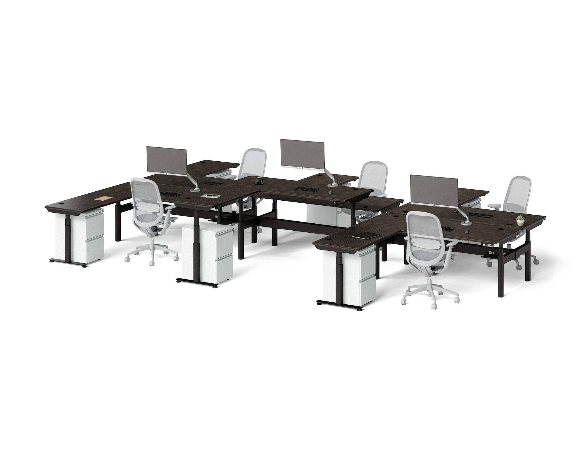 Sol L-Shaped Adjustable-Height Desks for 6