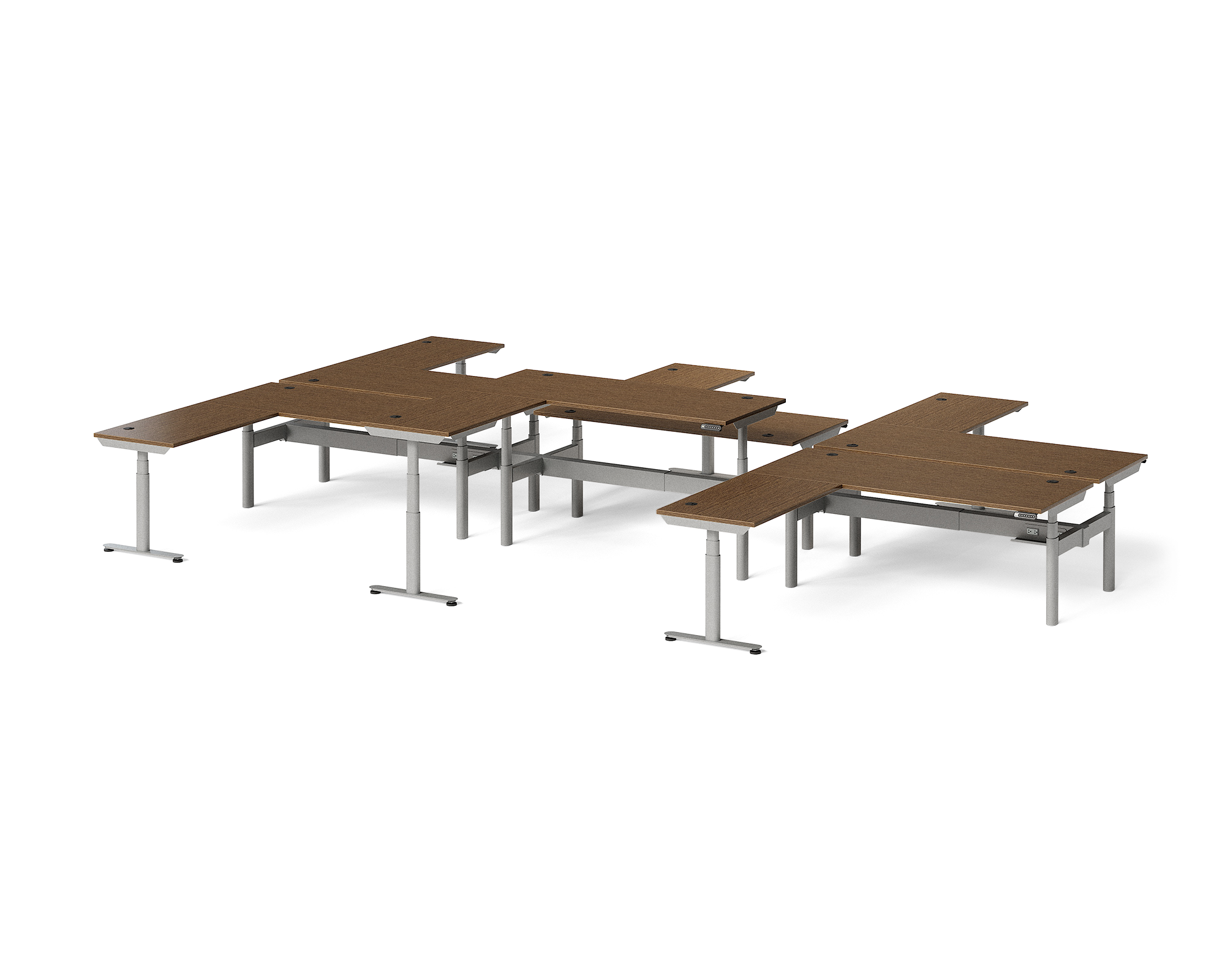 Sol L-Shaped Adjustable-Height Desks for 6