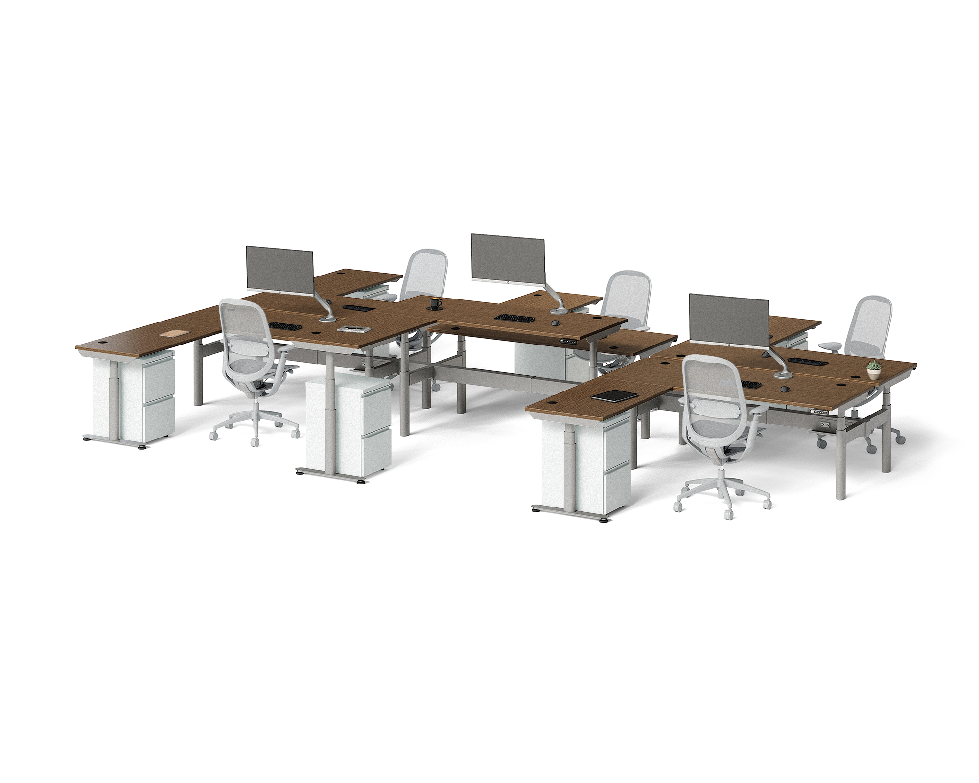 Sol L-Shaped Adjustable-Height Desks for 6