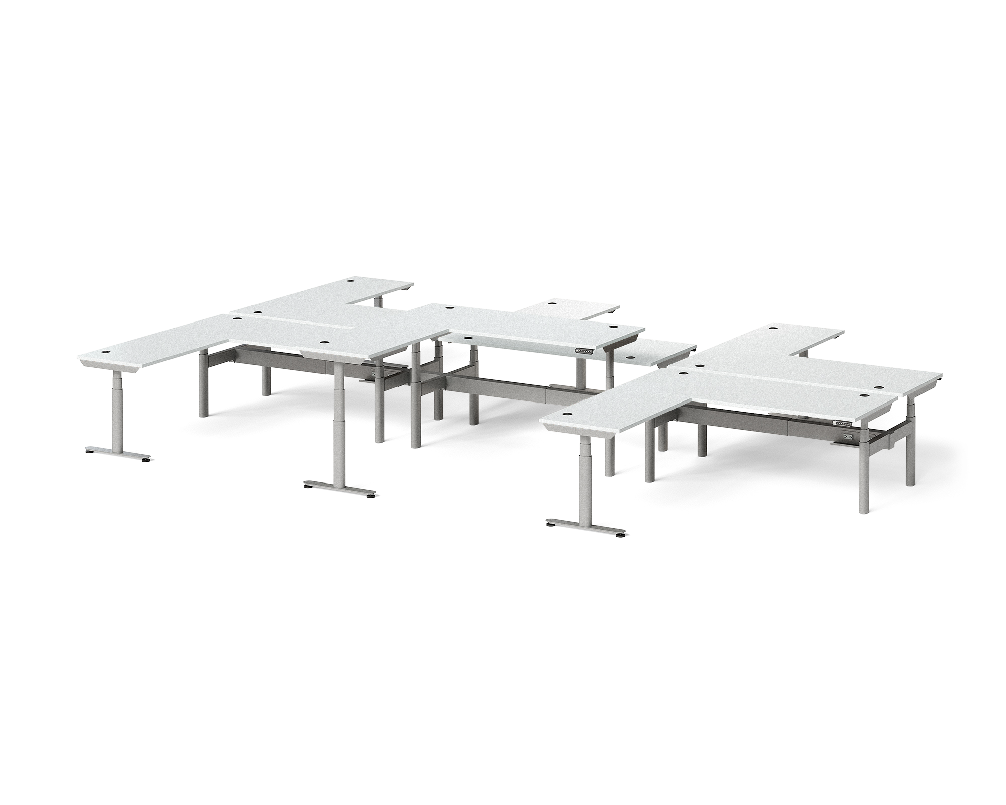 Sol L-Shaped Adjustable-Height Desks for 6
