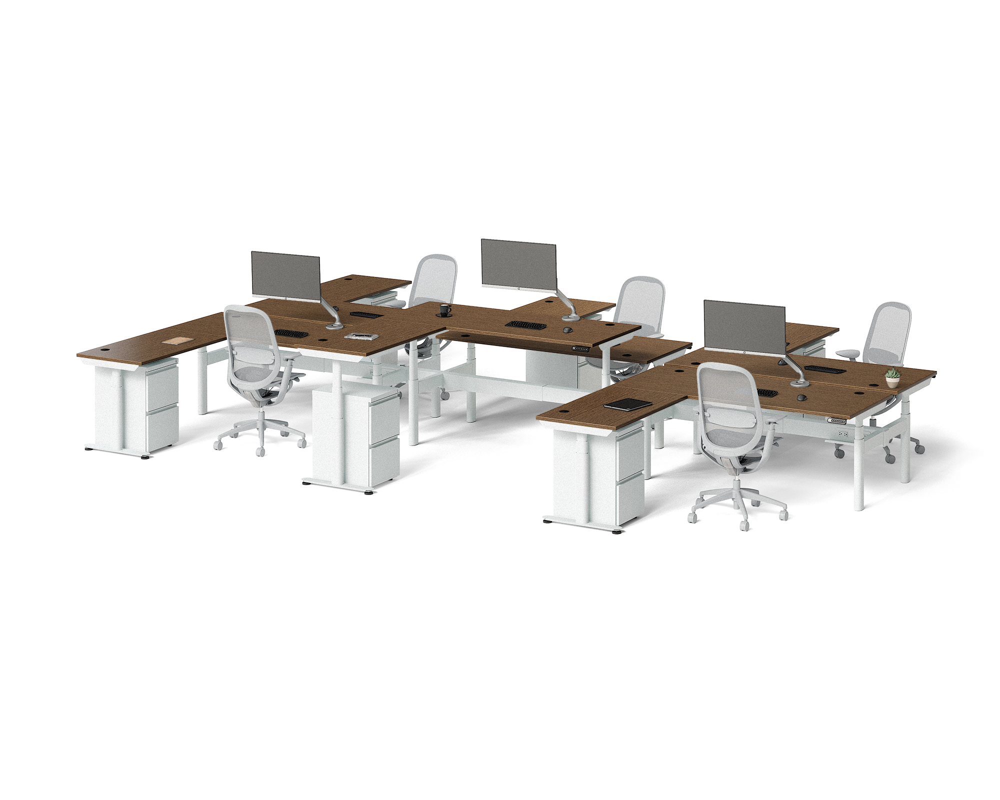 Sol L-Shaped Adjustable-Height Desks for 6