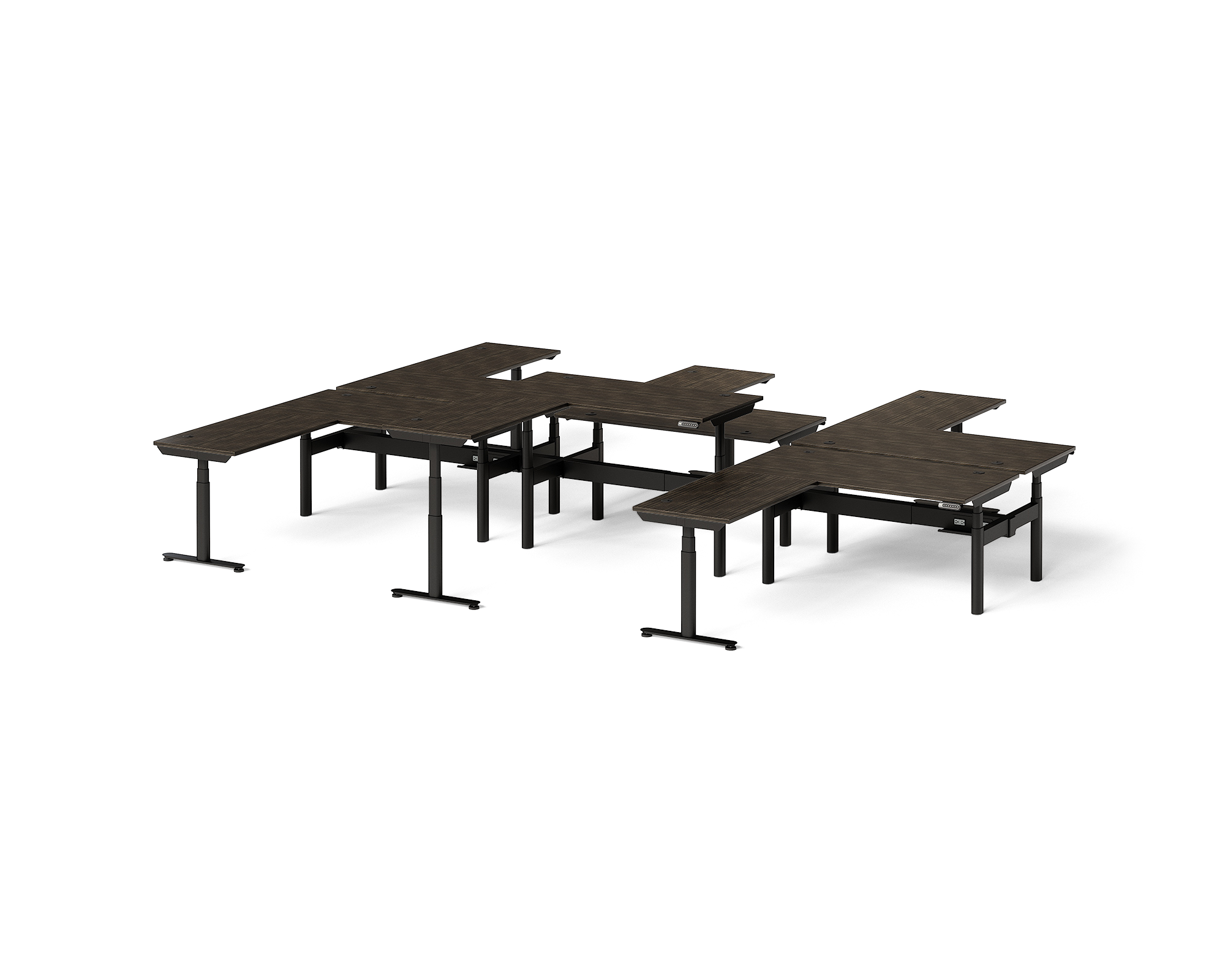 Sol L-Shaped Adjustable-Height Desks for 6
