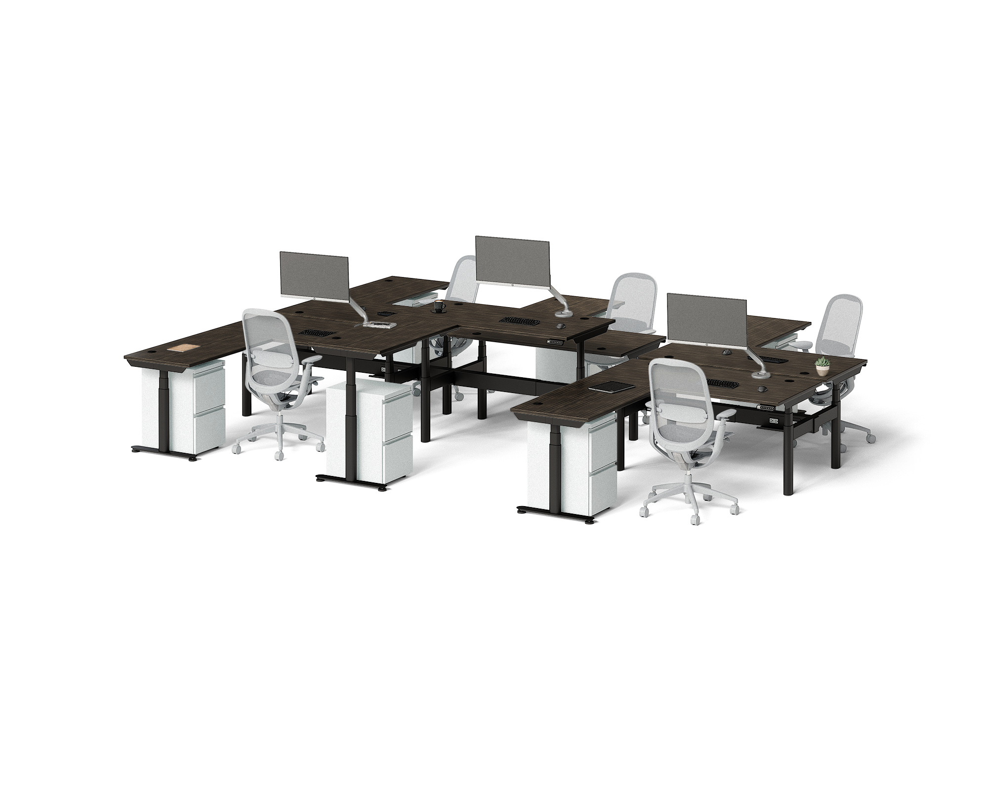 Sol L-Shaped Adjustable-Height Desks for 6