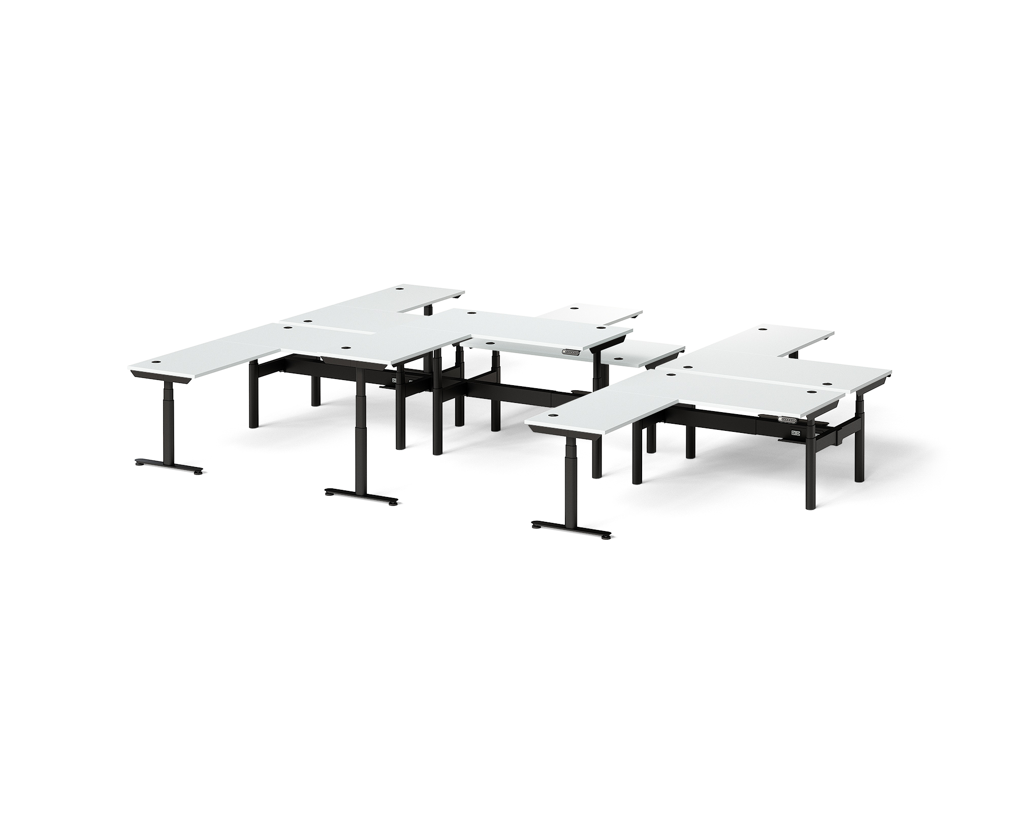 Sol L-Shaped Adjustable-Height Desks for 6