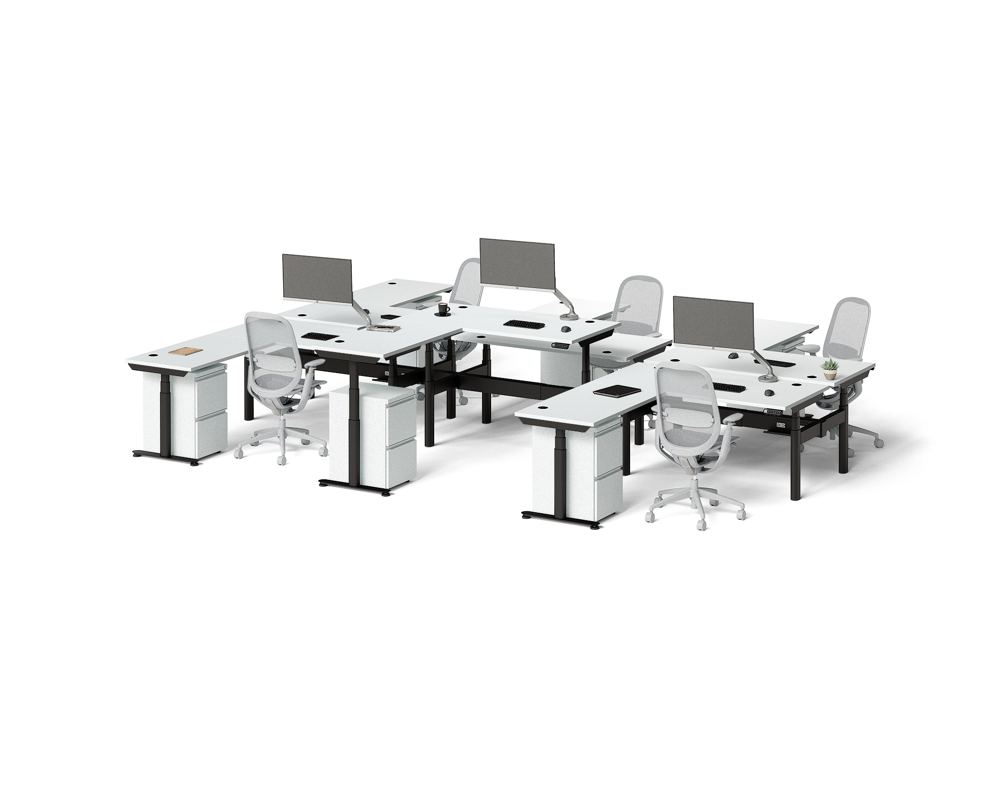 Sol L-Shaped Adjustable-Height Desks for 6