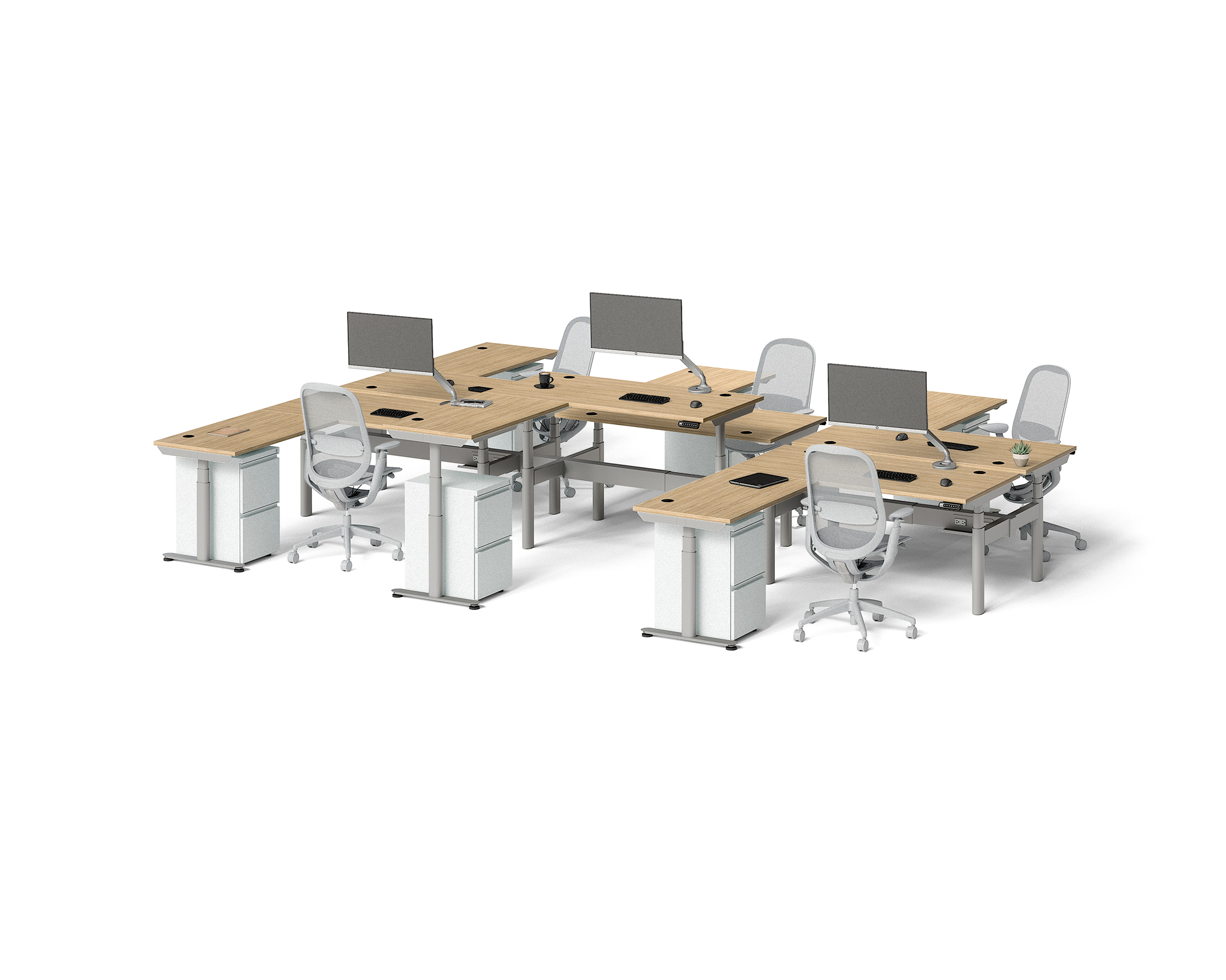 Sol L-Shaped Adjustable-Height Desks for 6