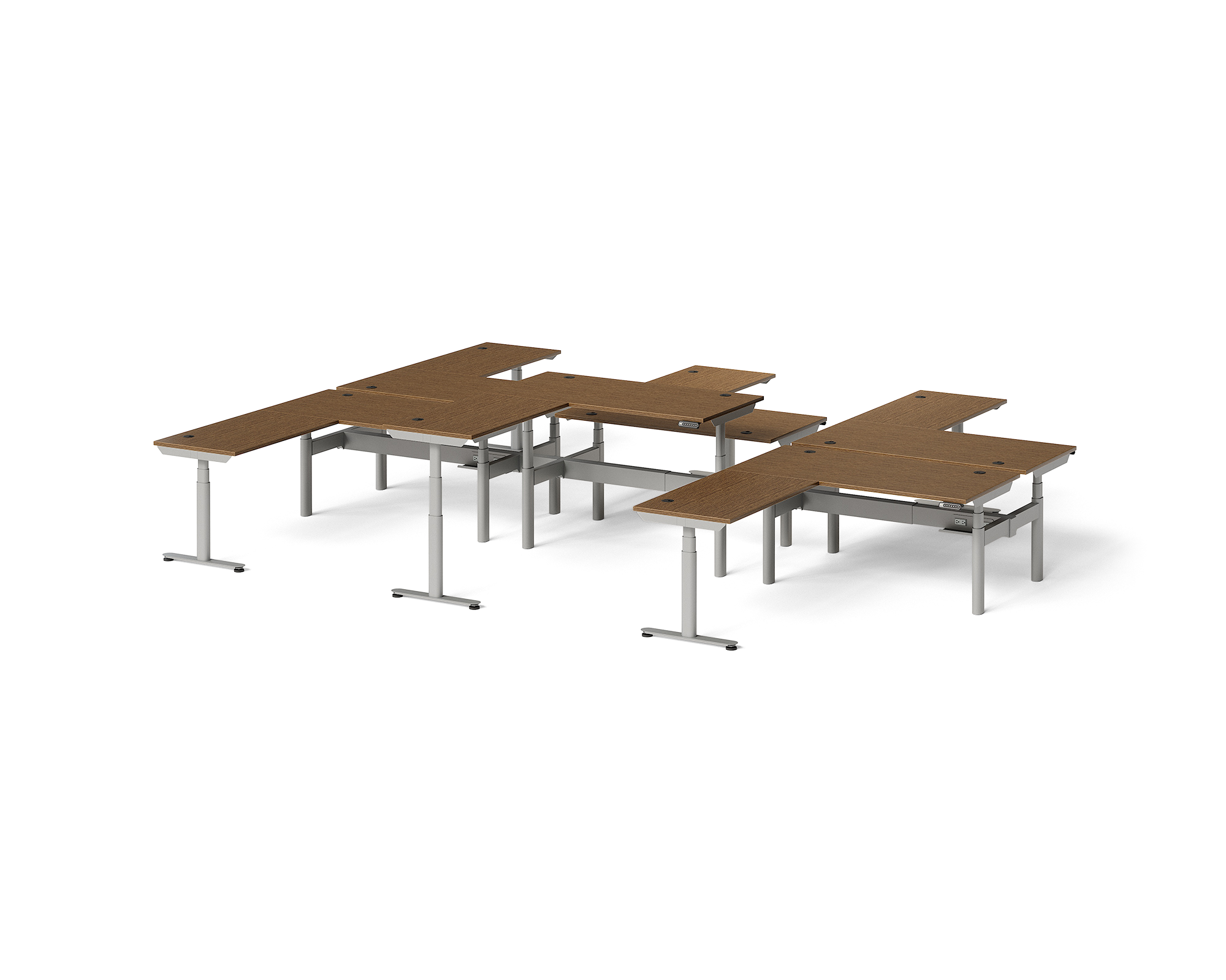 Sol L-Shaped Adjustable-Height Desks for 6