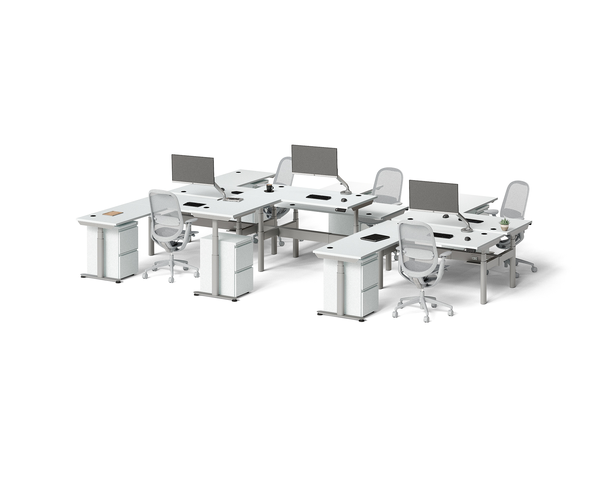 Sol L-Shaped Adjustable-Height Desks for 6