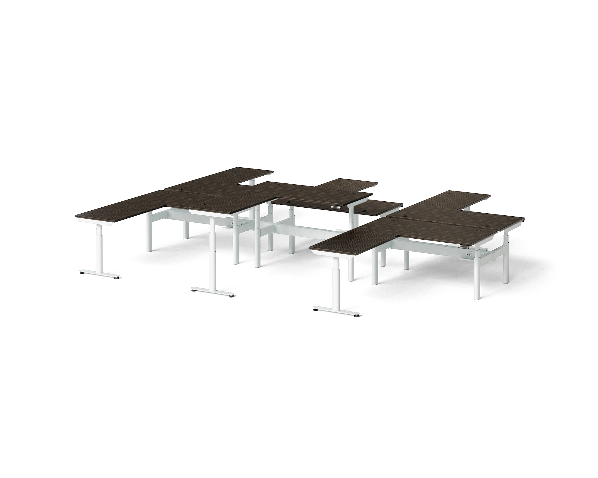 Sol L-Shaped Adjustable-Height Desks for 6