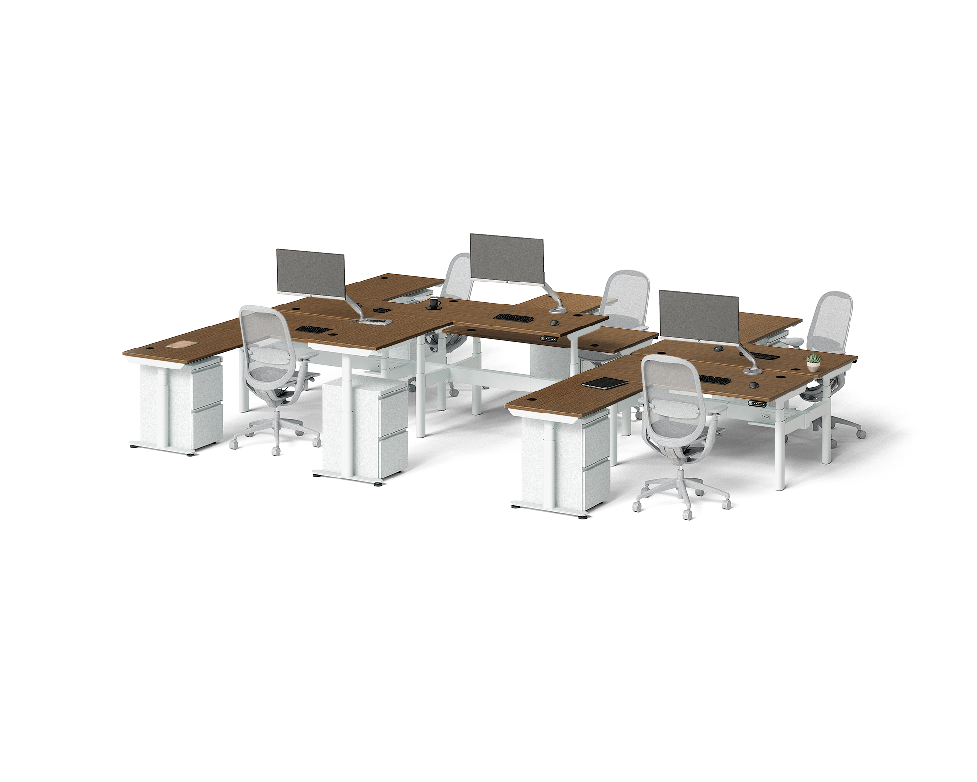 Sol L-Shaped Adjustable-Height Desks for 6