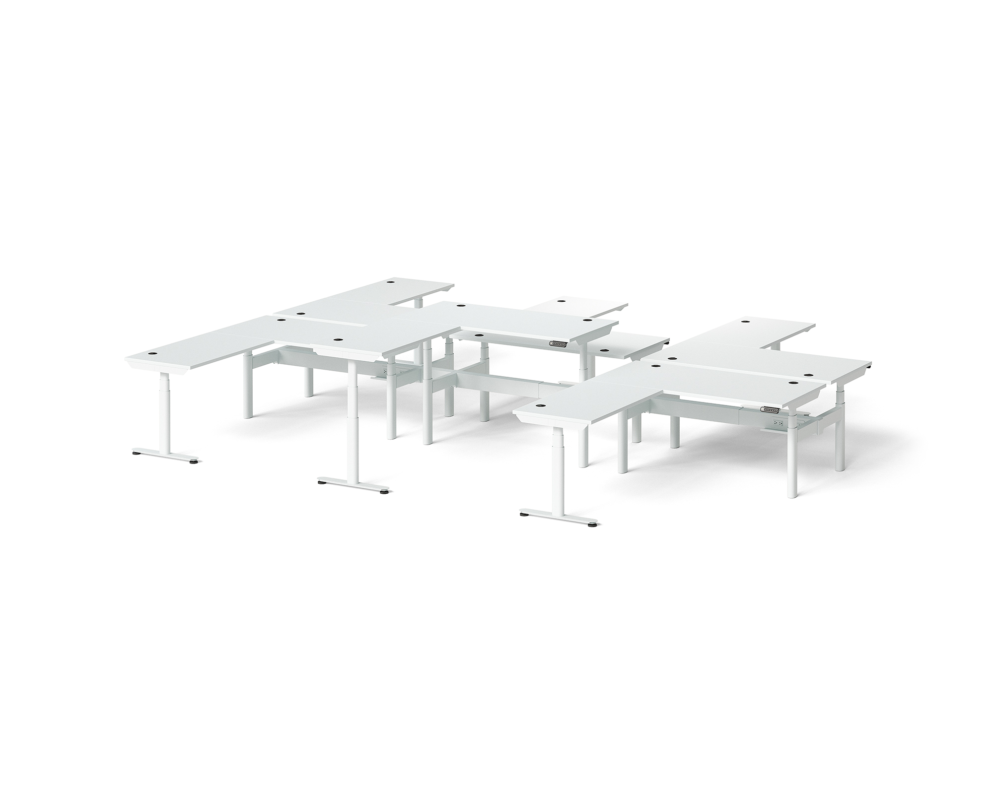 Sol L-Shaped Adjustable-Height Desks for 6