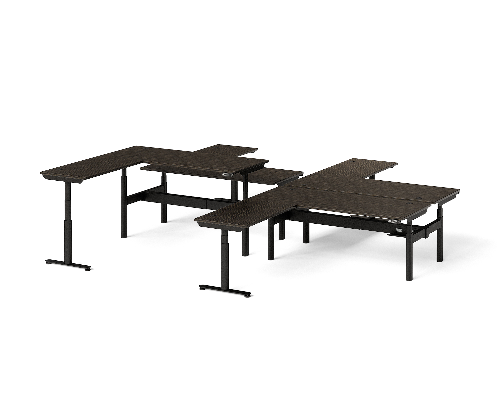 Sol L-Shaped Adjustable-Height Desks for 4
