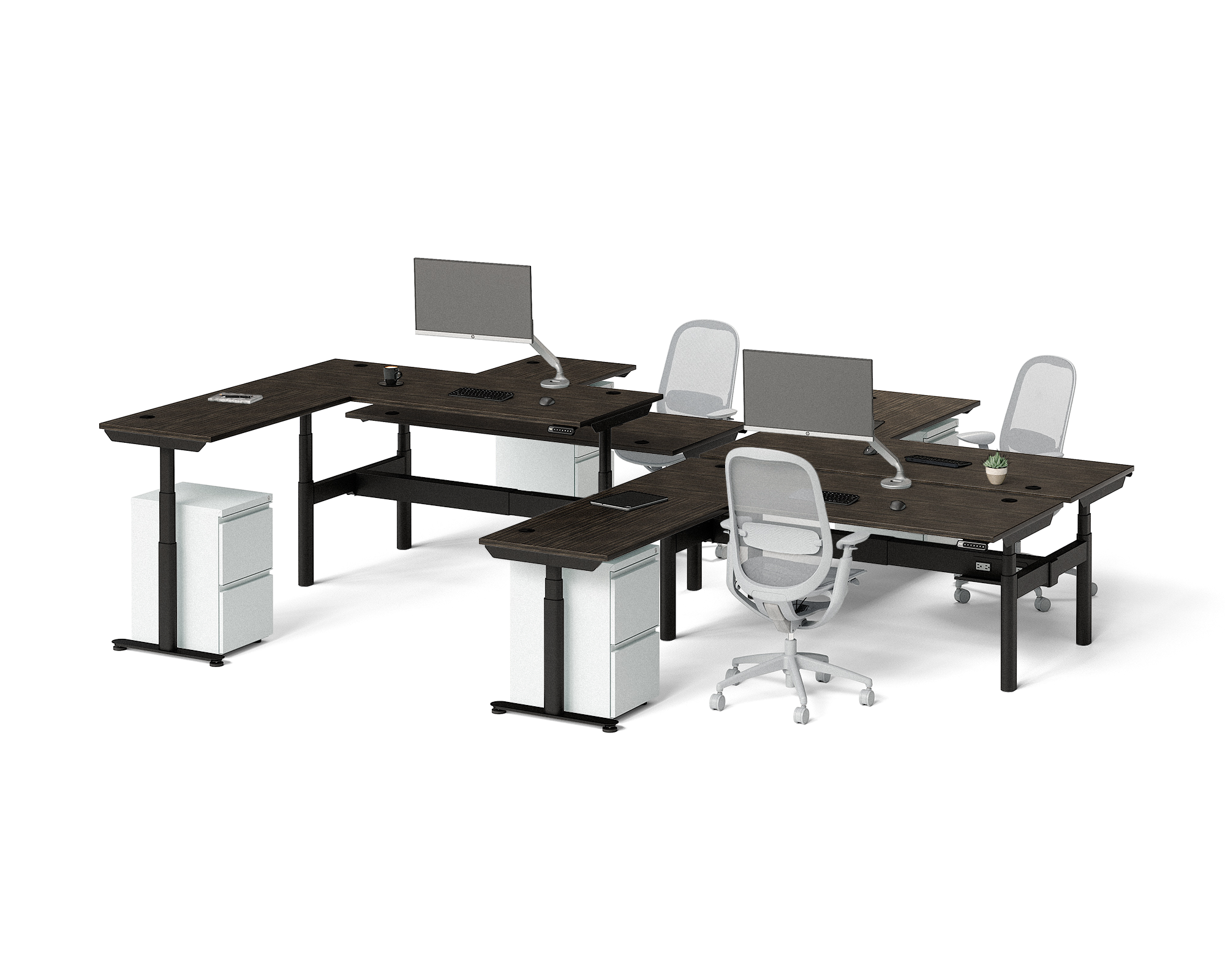 Sol L-Shaped Adjustable-Height Desks for 4
