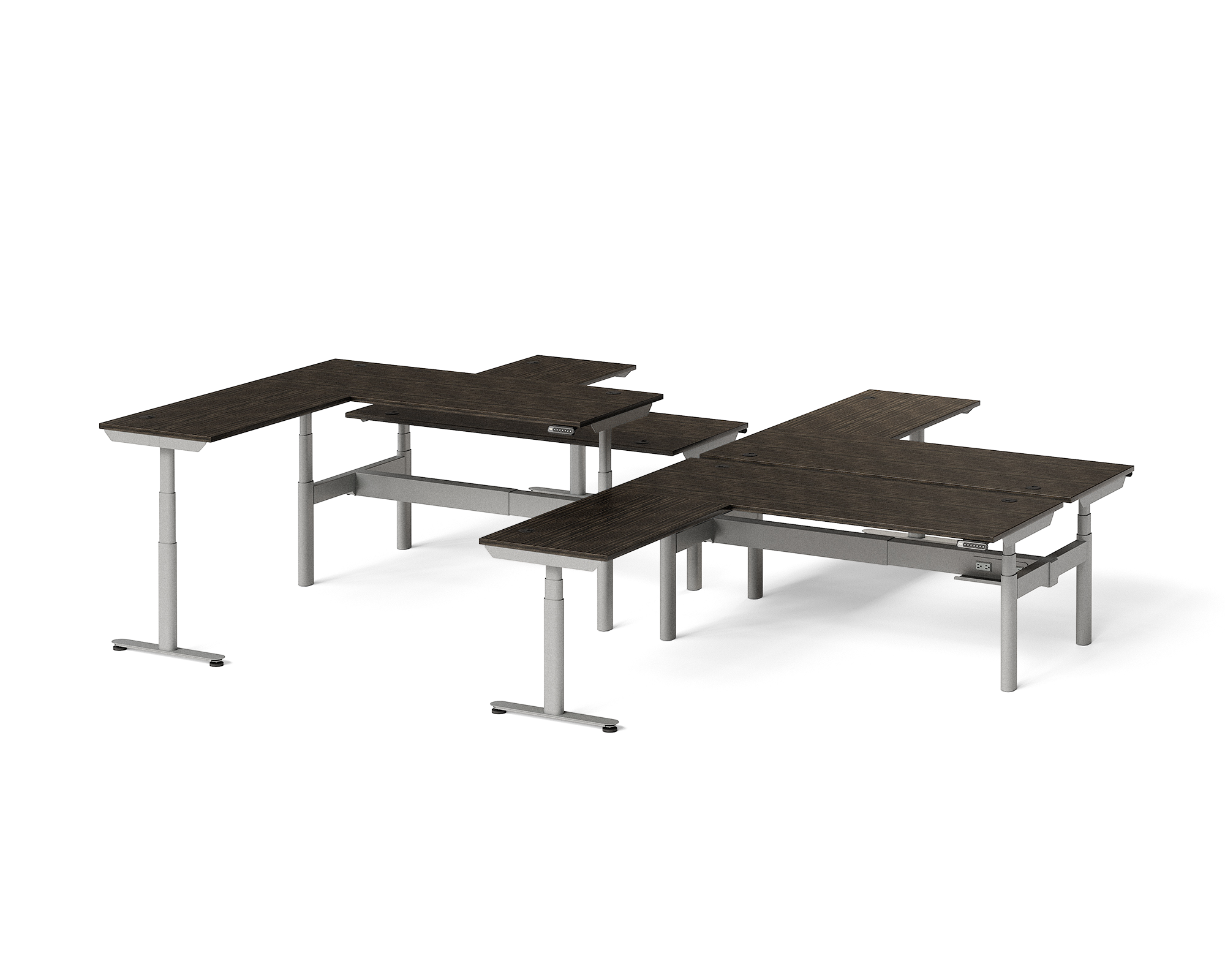 Sol L-Shaped Adjustable-Height Desks for 4