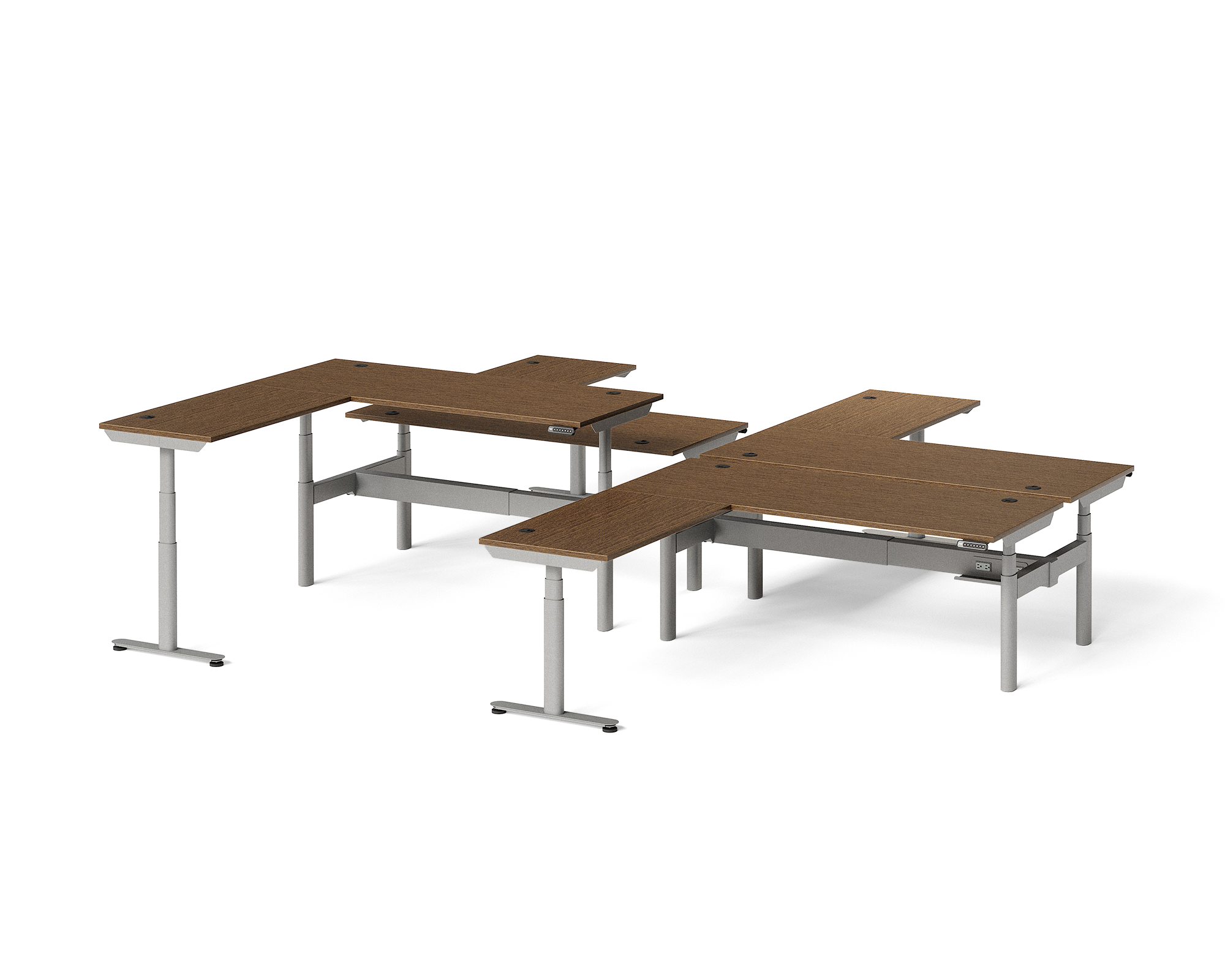 Sol L-Shaped Adjustable-Height Desks for 4