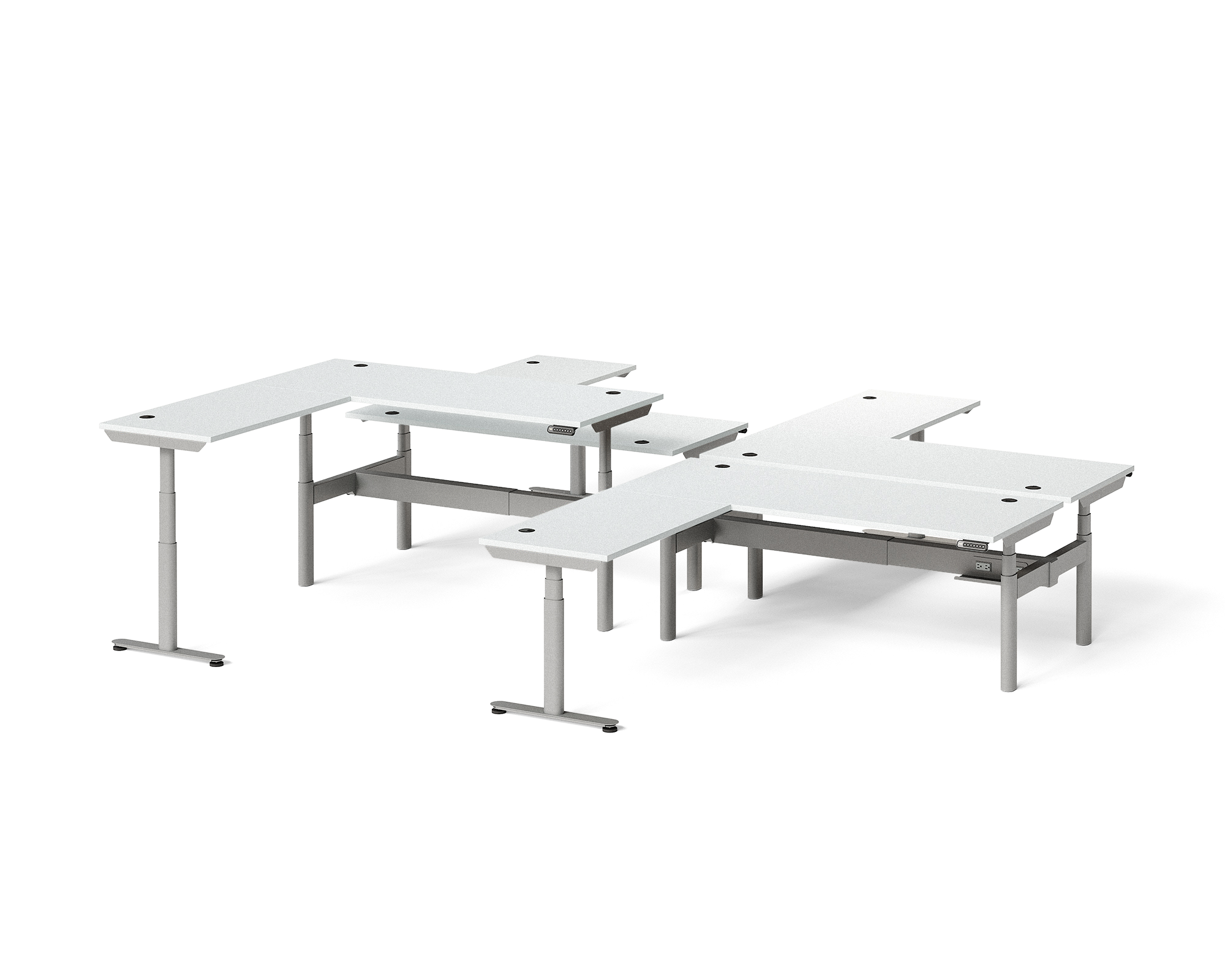Sol L-Shaped Adjustable-Height Desks for 4