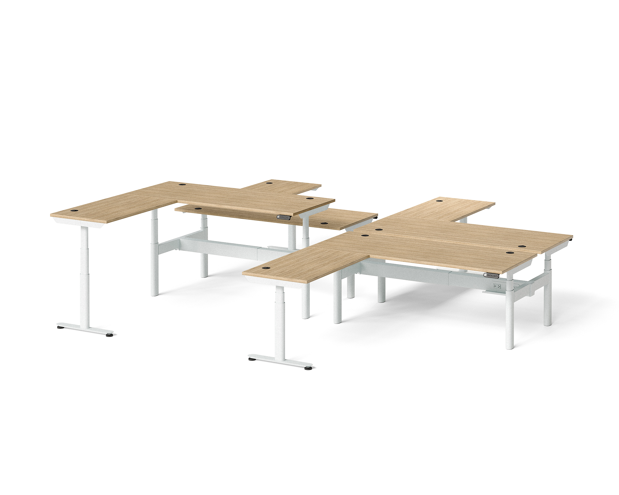 Sol L-Shaped Adjustable-Height Desks for 4
