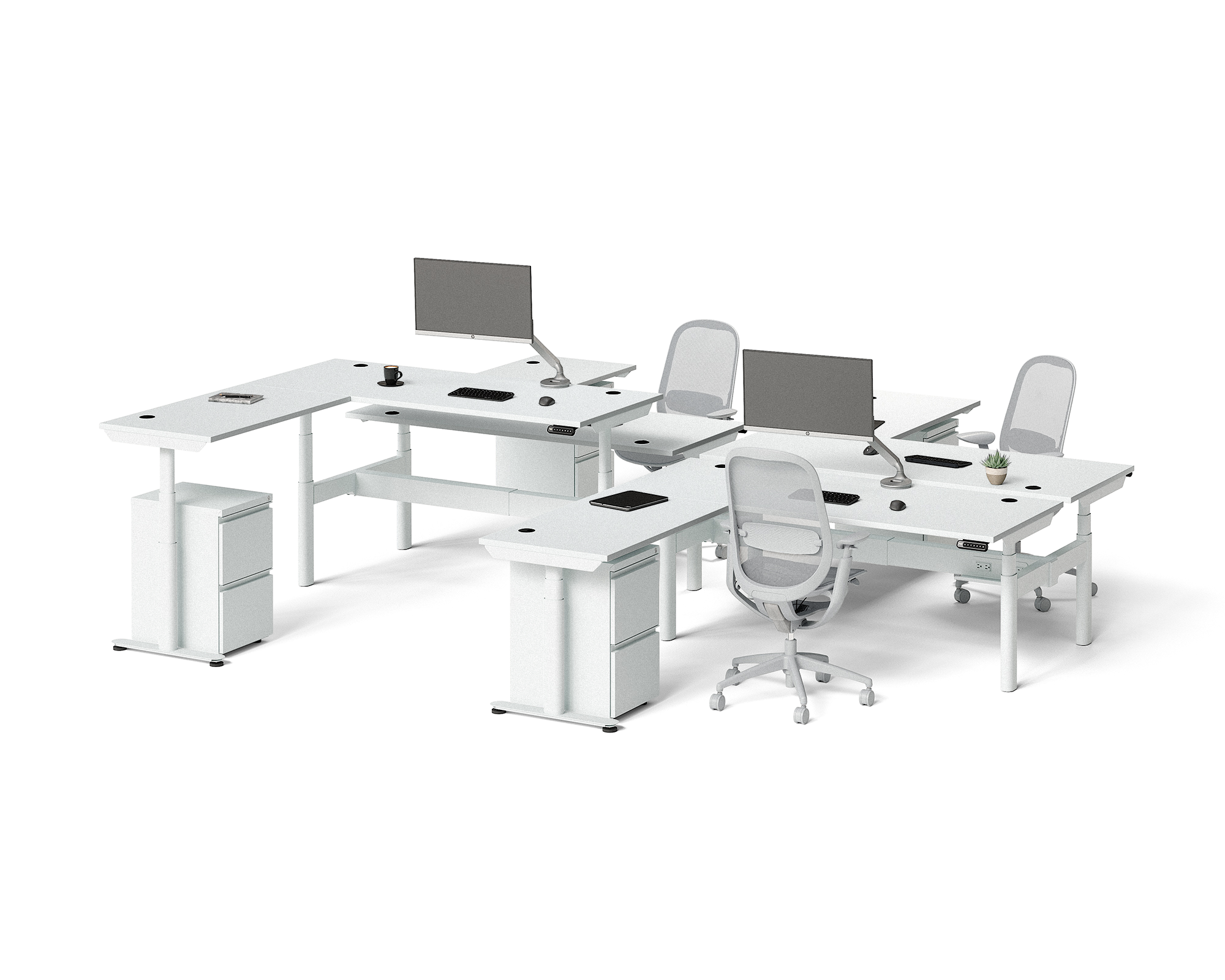 Sol L-Shaped Adjustable-Height Desks for 4