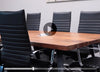 This handcrafted conference table is made with solid Acacia wood planks. Add power to keep your team connected! 