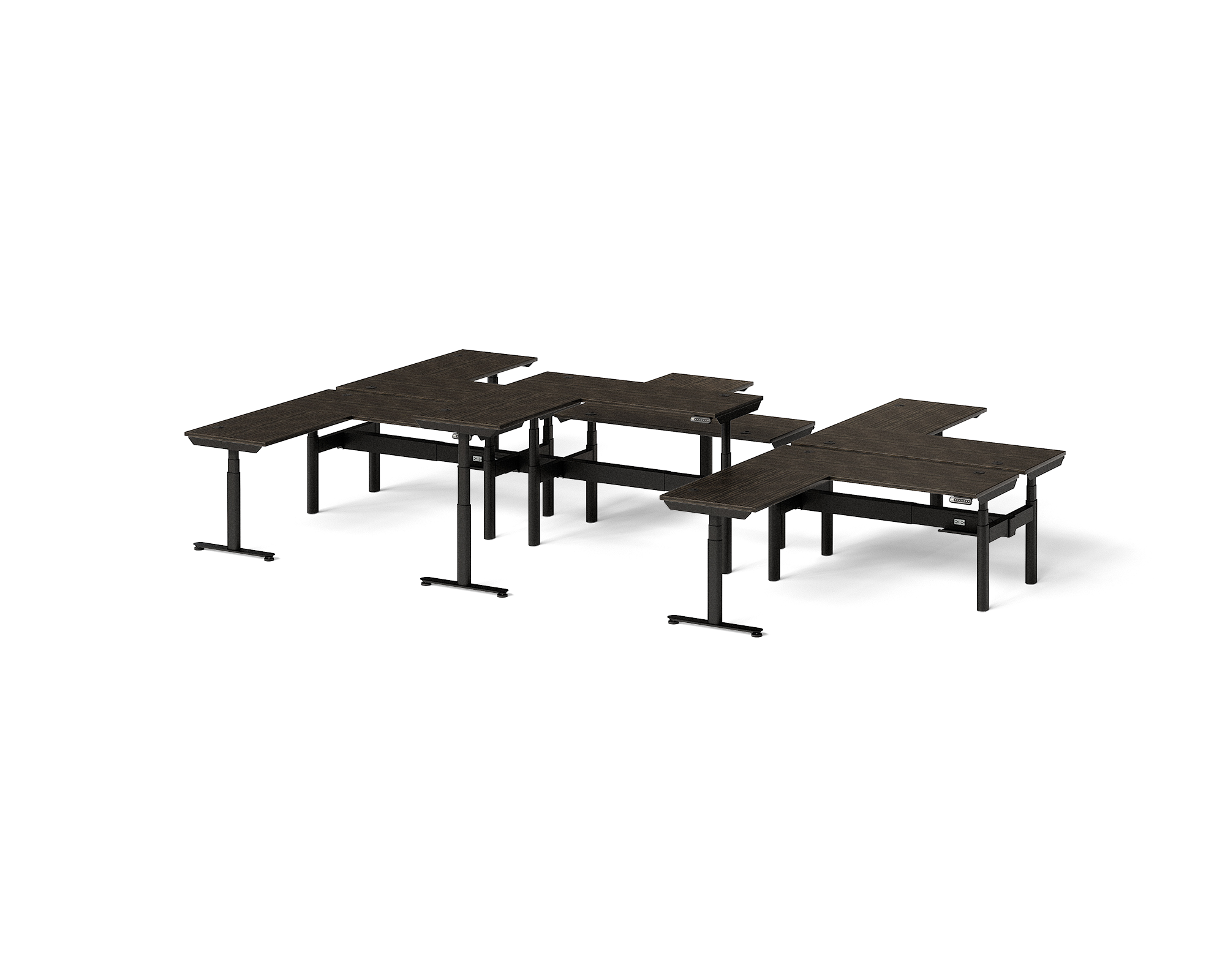 Sol L-Shaped Adjustable-Height Desks for 6