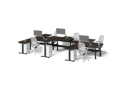 Sol L-Shaped Adjustable-Height Desks for 6